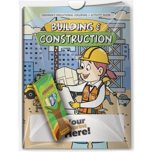 Building & Construction coloring book with non-toxic Fun Pak crayons combo pack
