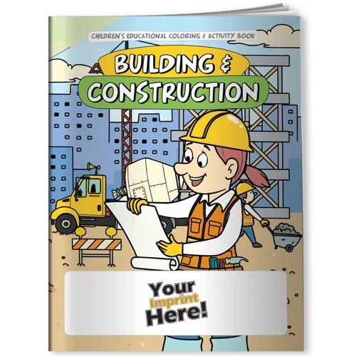 Building & Construction coloring book cover with construction-site theme art