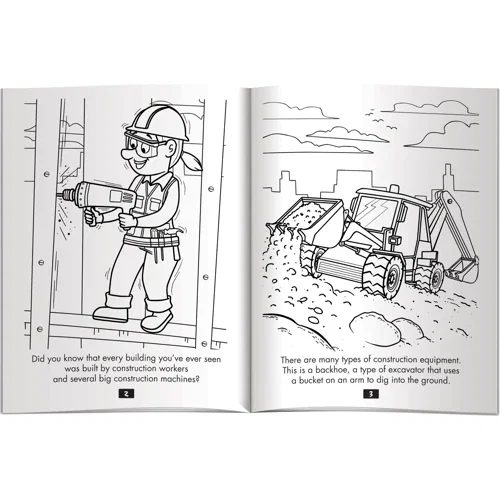 Pack of 4 non-toxic Fun Pak crayons included with construction coloring book