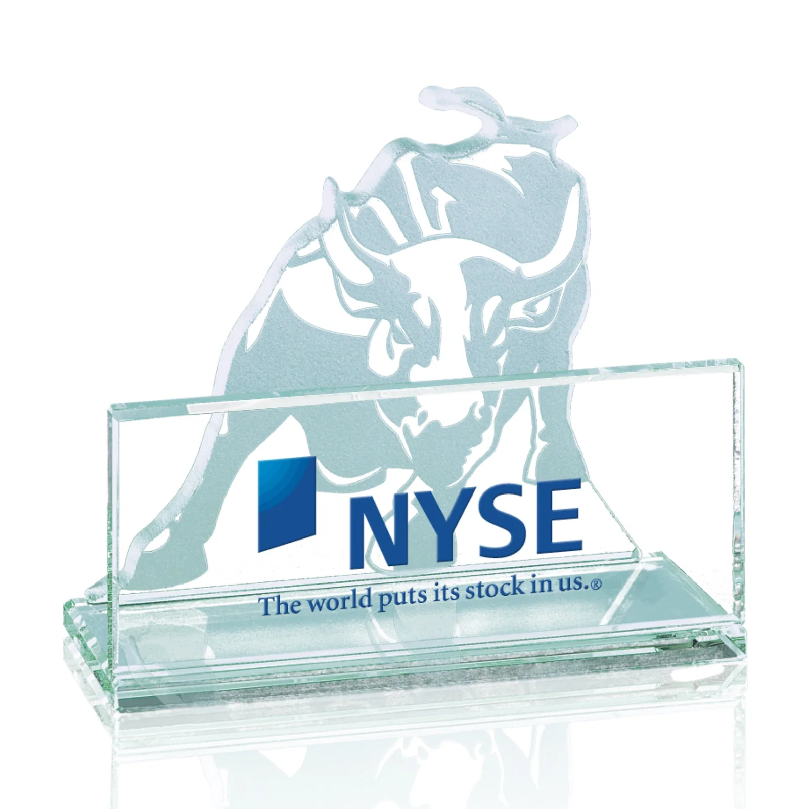 Custom Jade Glass Business Card Holder With Etched Bull, certificate frames for employee recognition