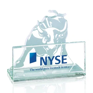 Jade Glass Business Card Holder With Etched Bull