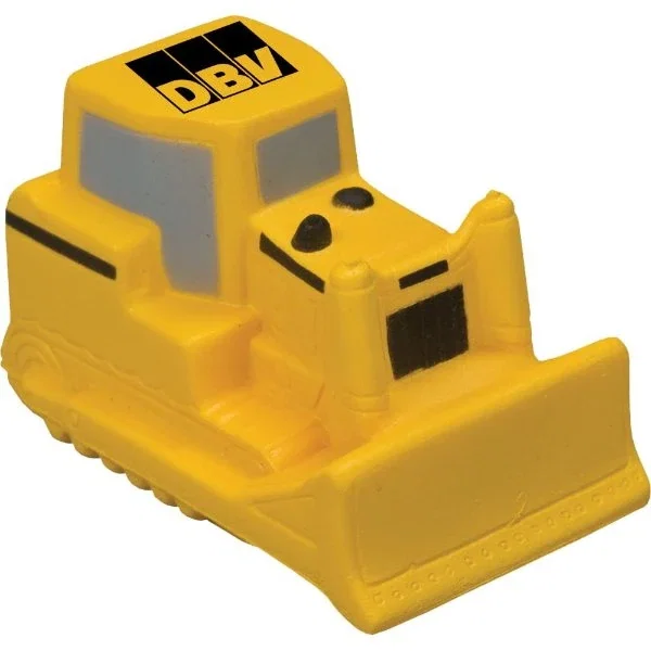 Bulldozer stress reliever in squeezable polyurethane foam with imprintable blade, hero view