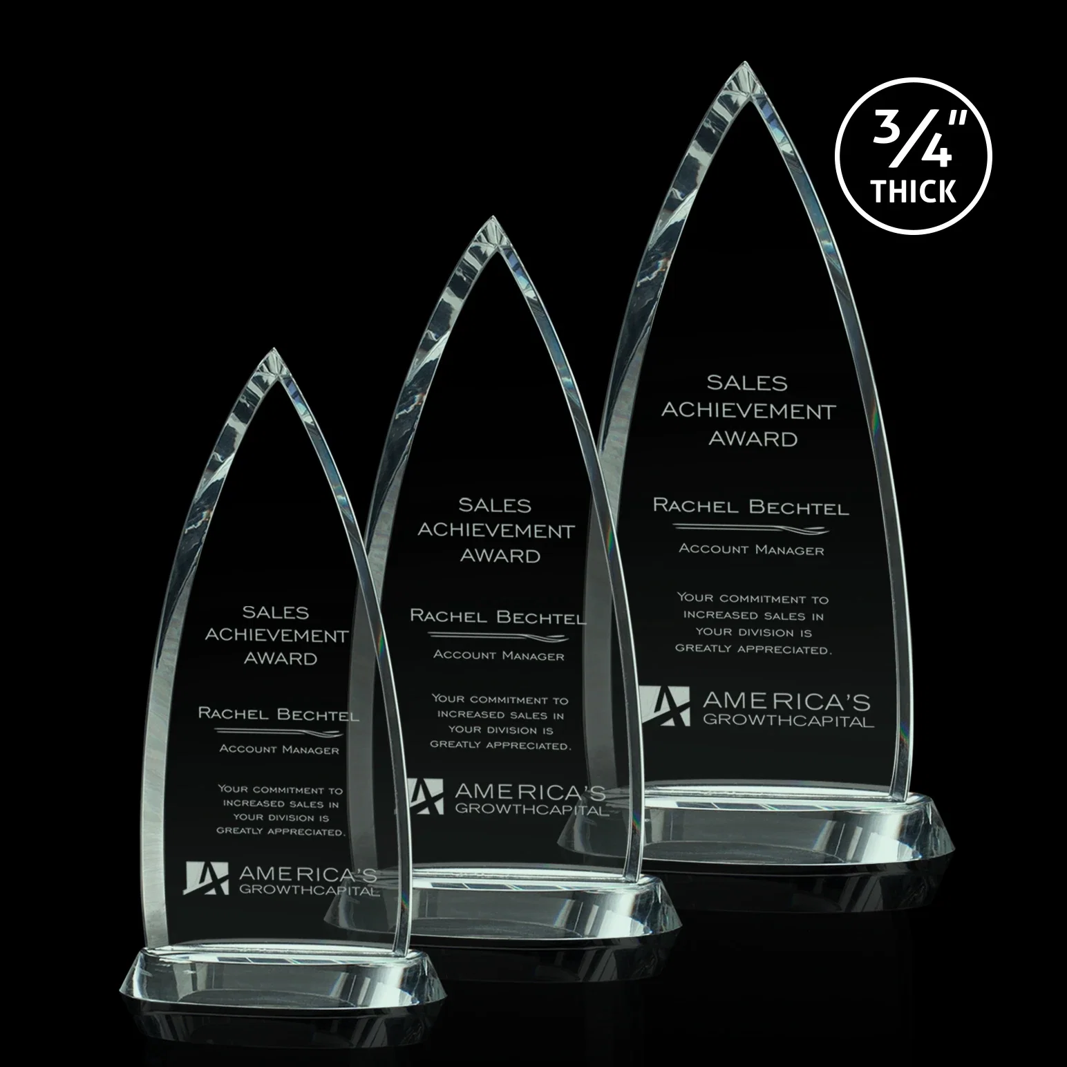 Custom Jade Crystal Award With A Gently Curved Beveled Peak for employee recognition