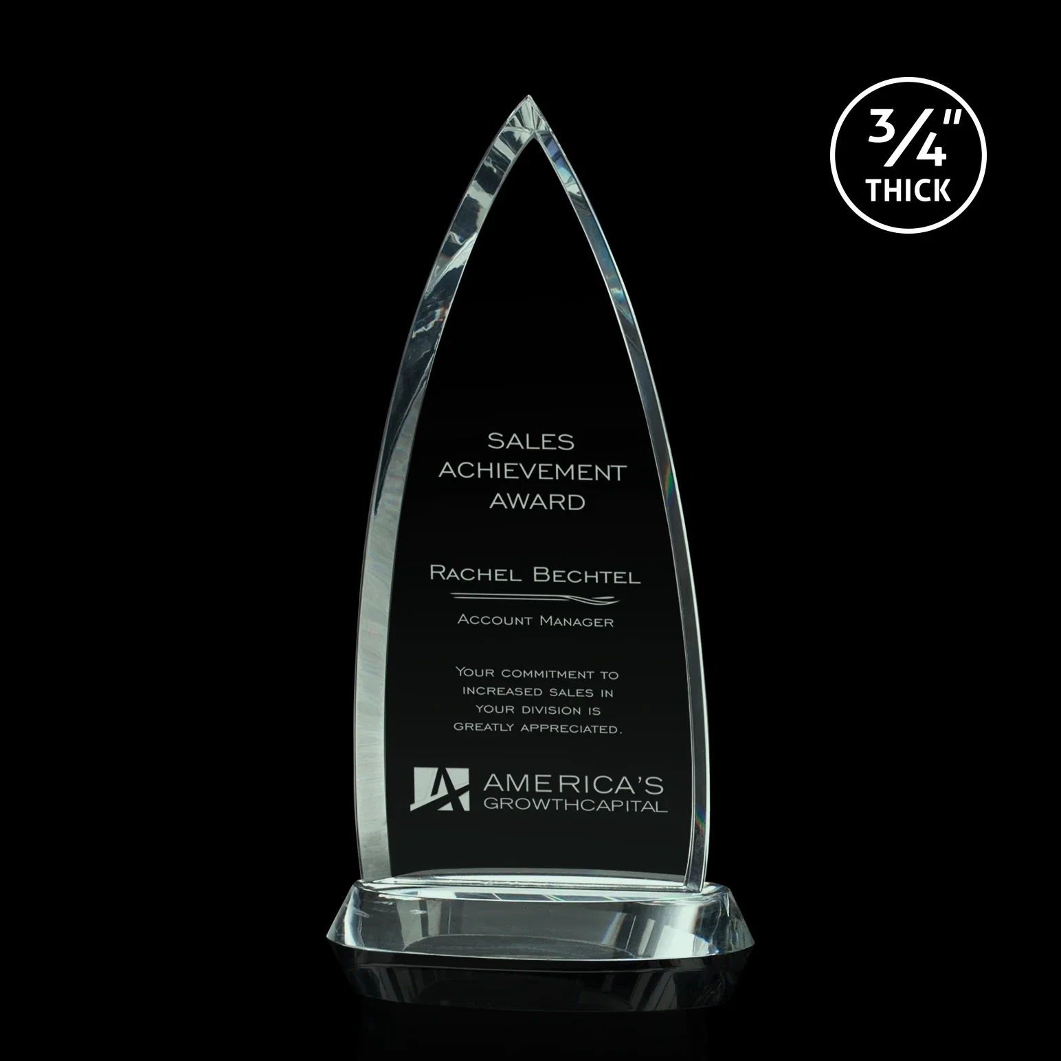 Custom Jade Crystal Award With A Gently Curved Beveled Peak for corporate award ceremonies