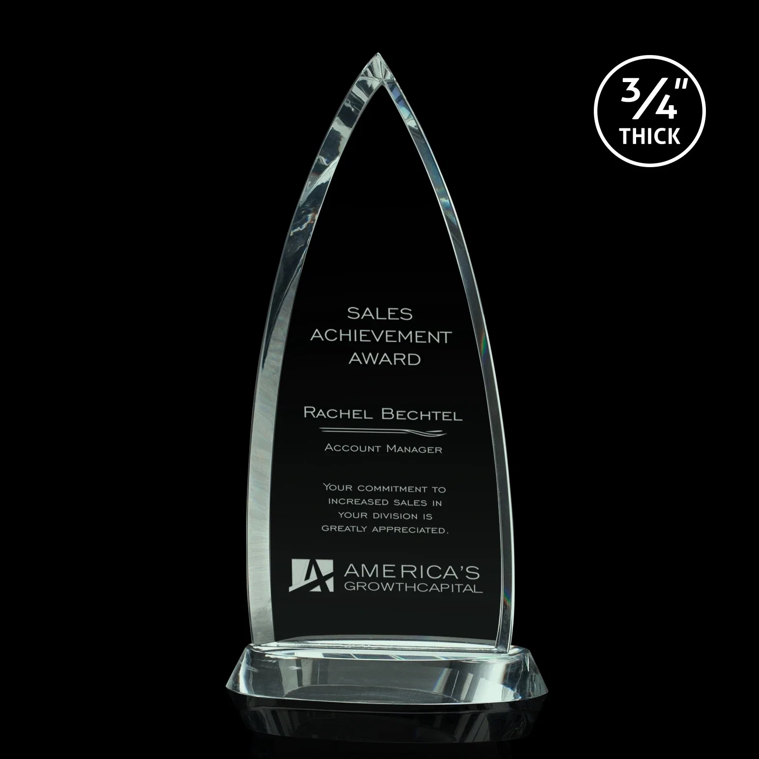 Custom Jade Crystal Award With A Gently Curved Beveled Peak for service anniversary gifts