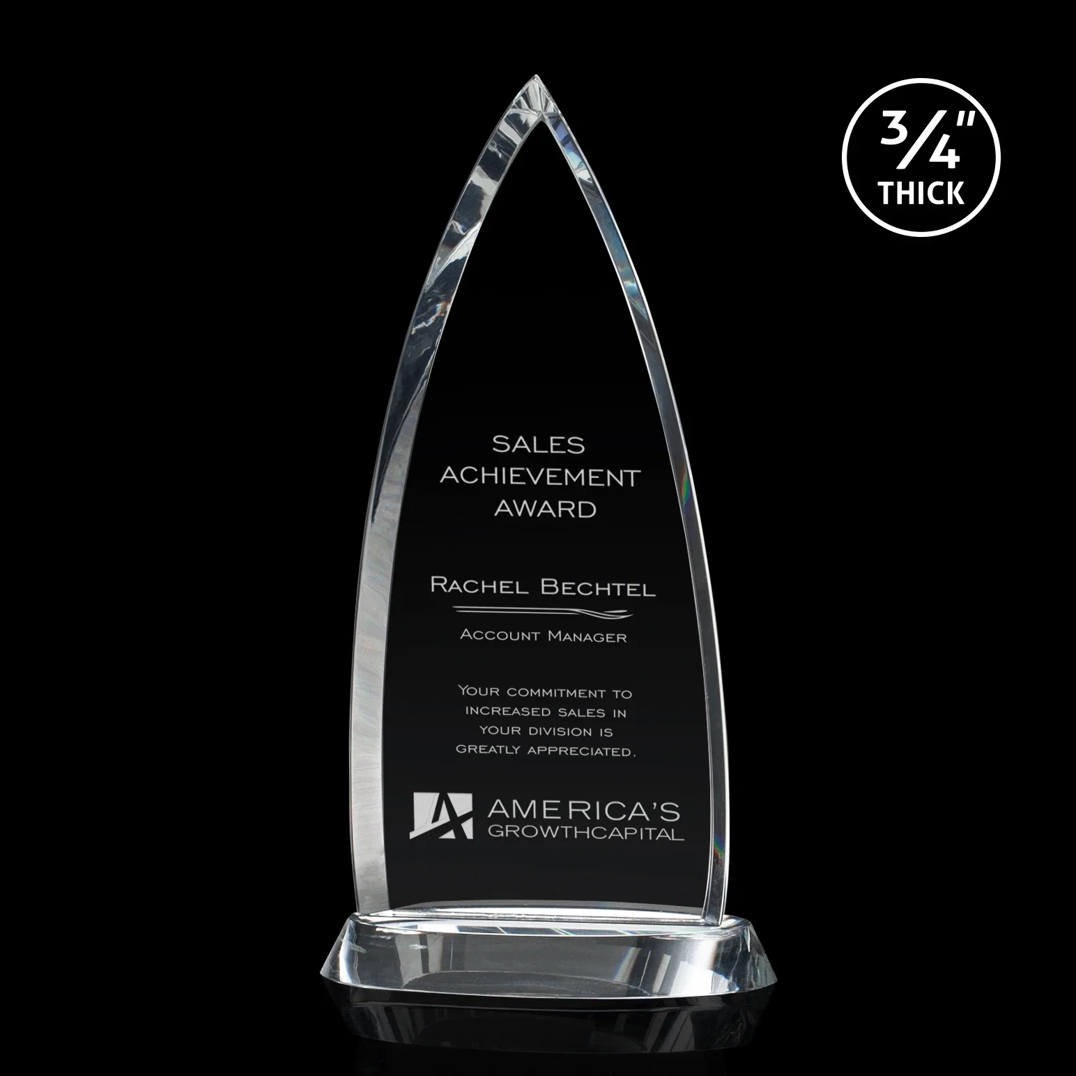 Custom Starfire Crystal Peak Award on Curved Round Base, awards for corporate award ceremonies