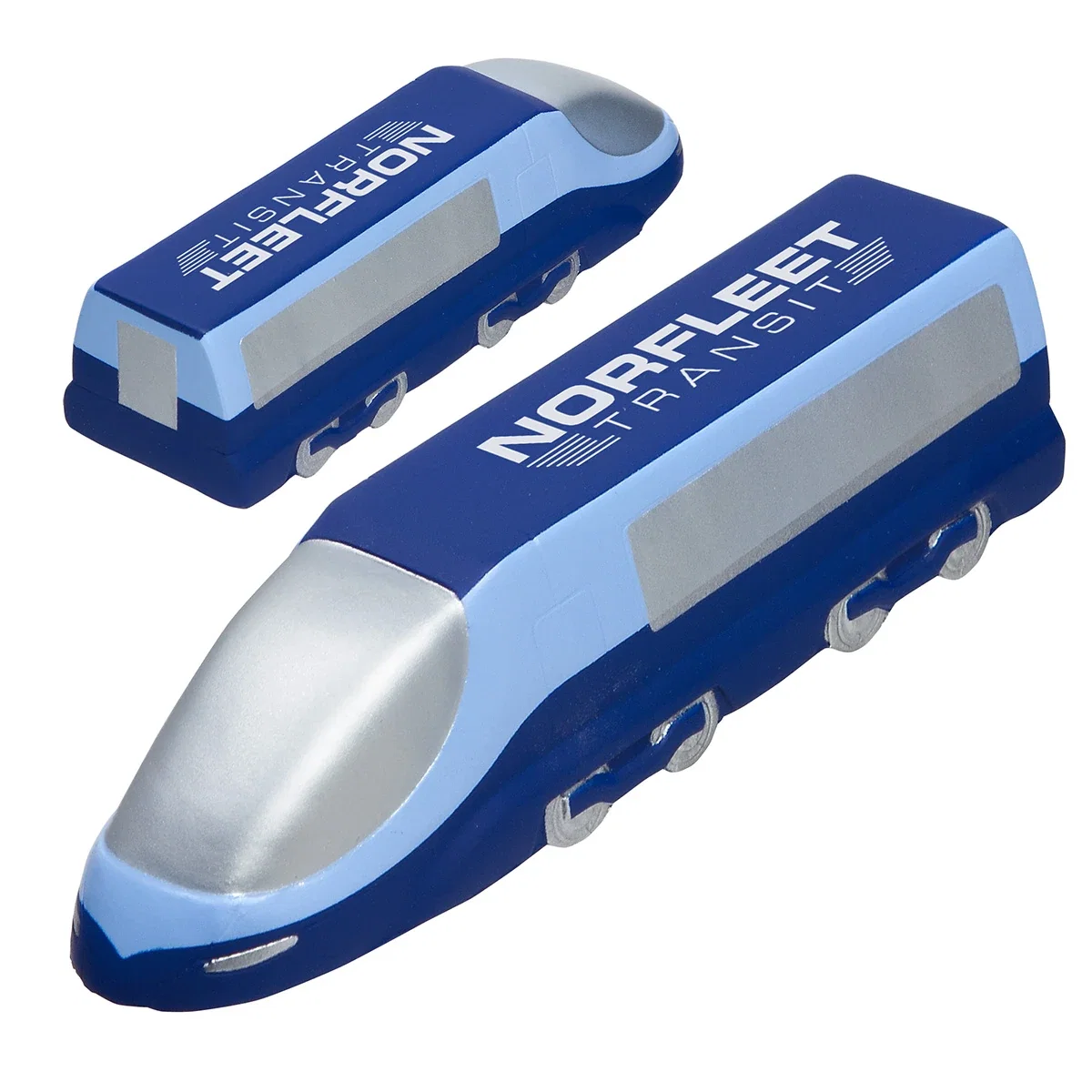 Bullet train shaped polyurethane stress reliever, about 5-1/2 inches long