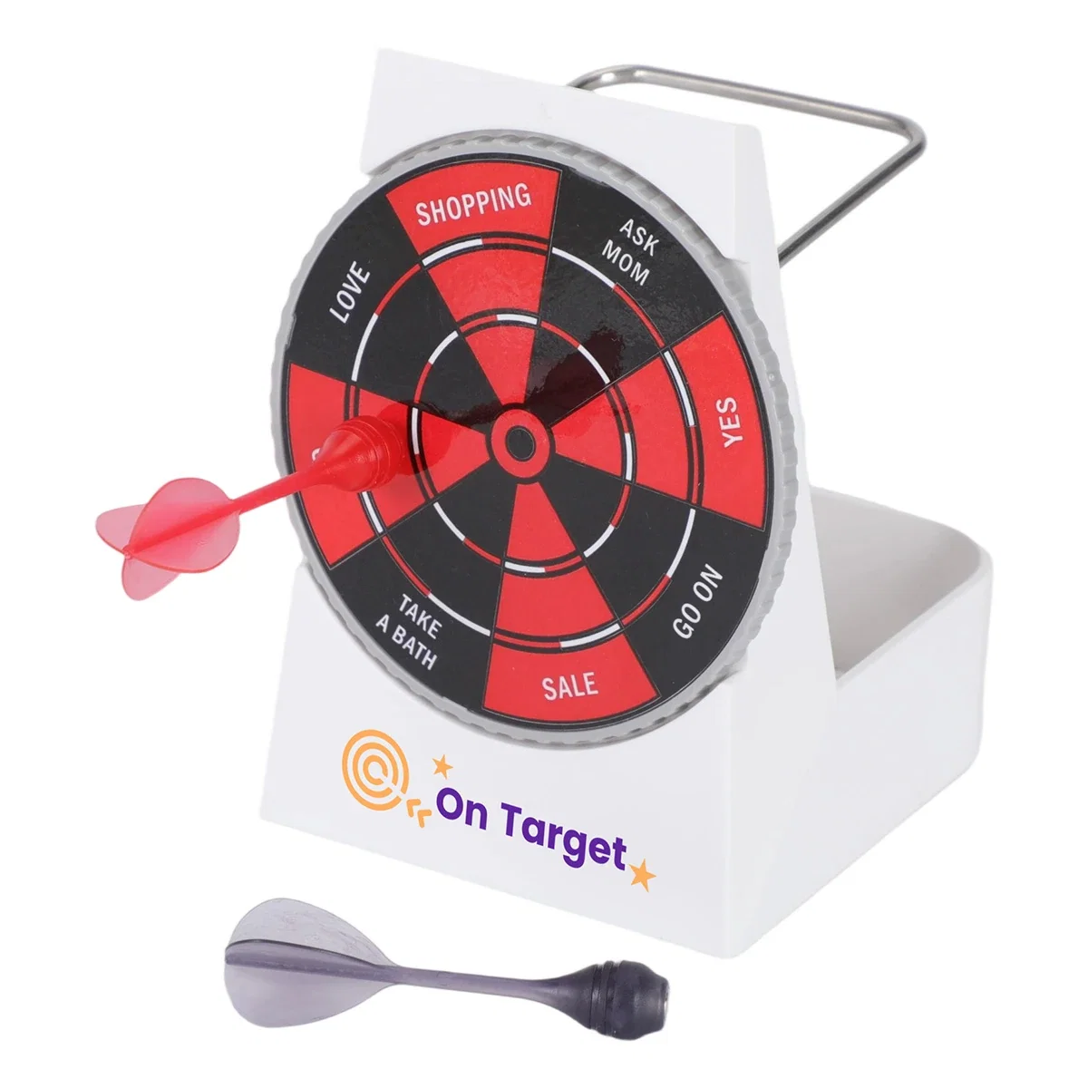 Custom Bullseye Dart Game & Pen Holder, front view of the branded desktop game