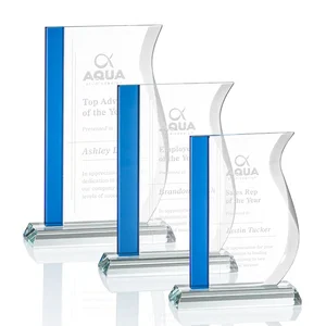 Starfire Crystal Award with Straight Blue Edge and S-Curved Side