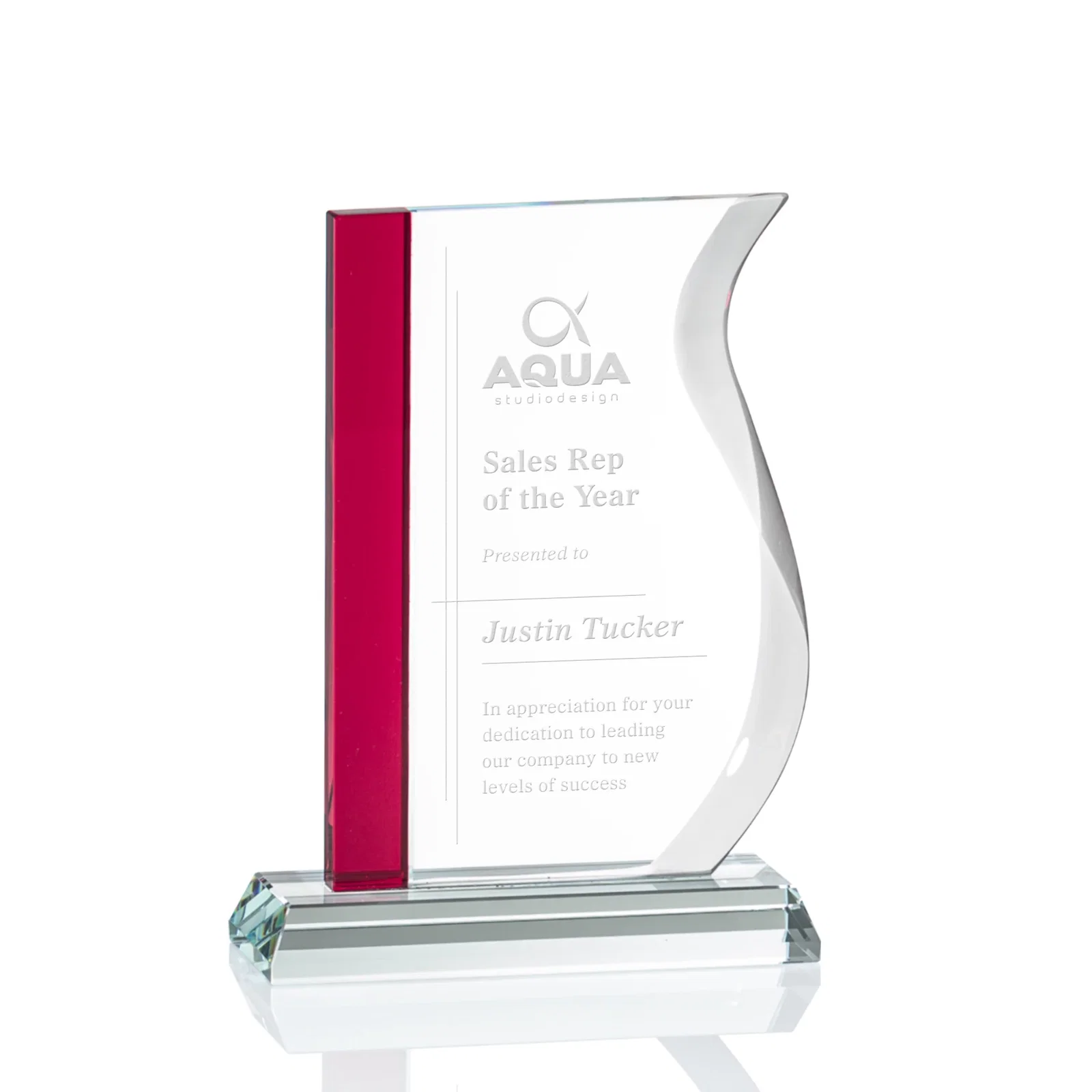 Custom Starfire Crystal Award with Straight Blue Edge and S-Curved Side, awards for volunteer appreciation