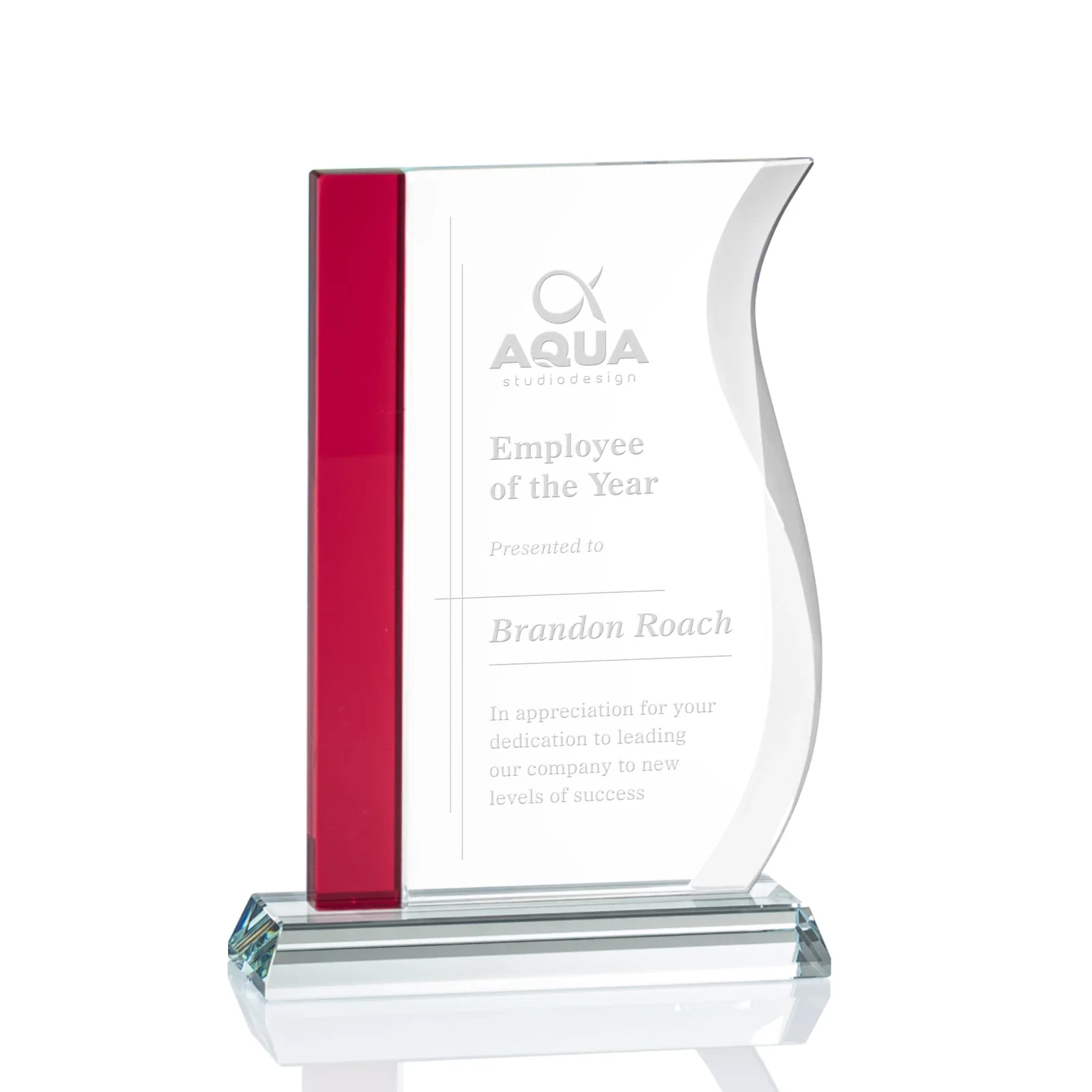 Custom Starfire Crystal Award with Straight Blue Edge and S-Curved Side, awards for dealer and partner awards