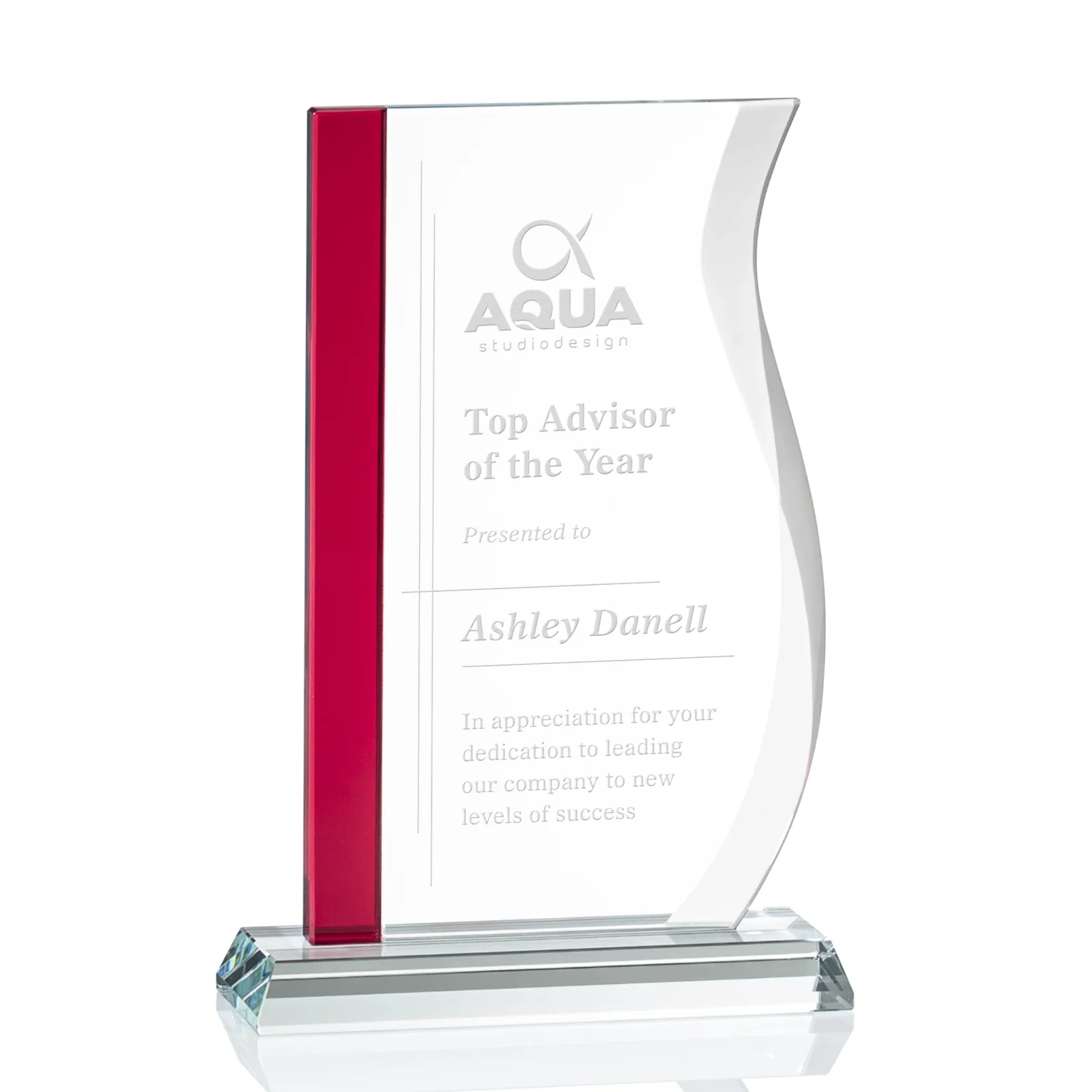 Custom Starfire Crystal Award with Straight Blue Edge and S-Curved Side, awards for company anniversary events