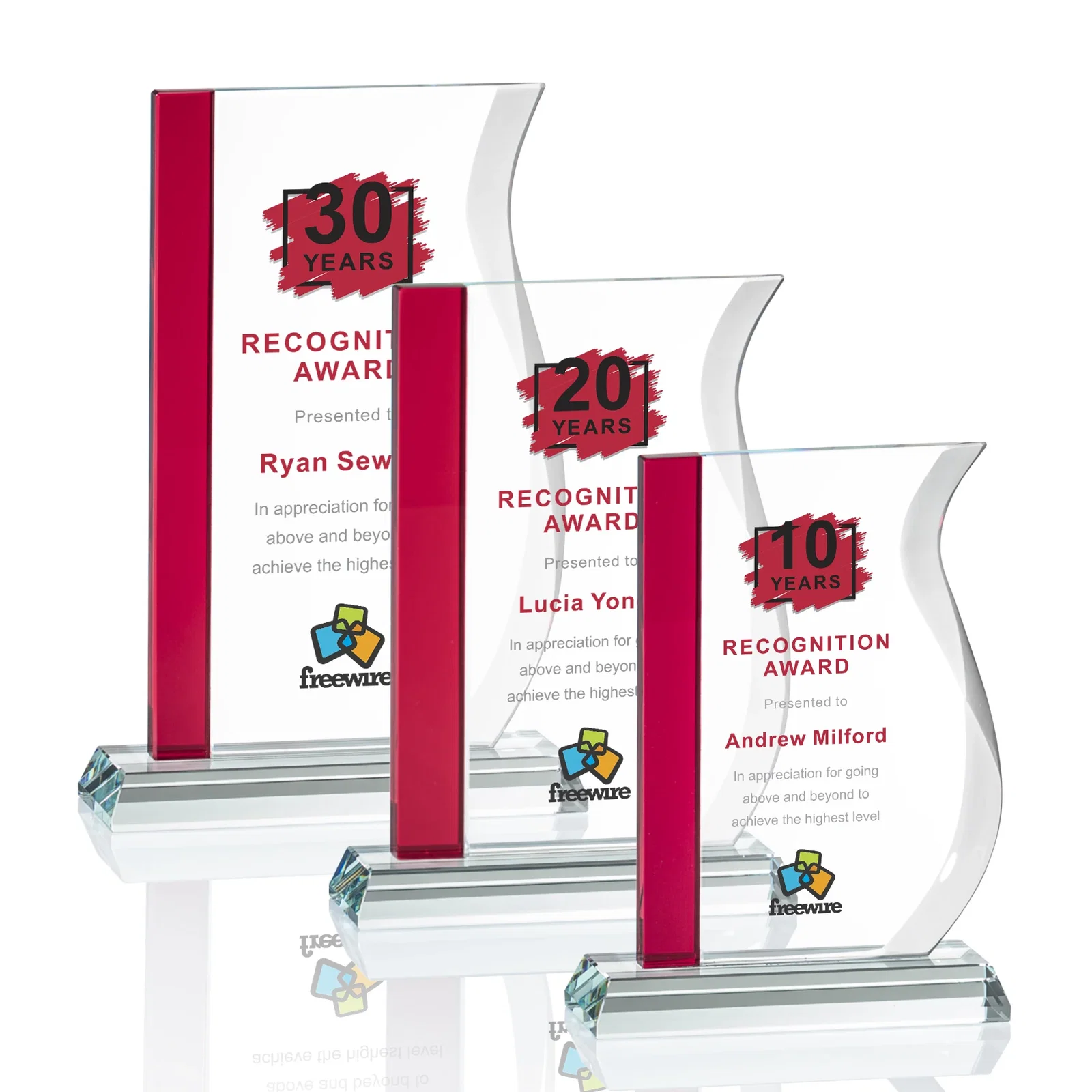 Personalized Starfire Crystal Award with Straight Blue Edge and S-Curved Side, awards for safety achievement programs
