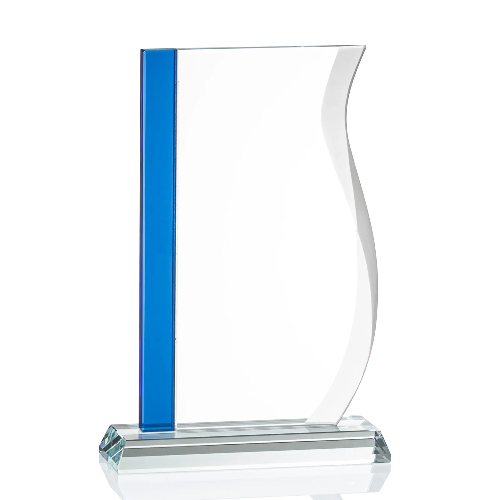 Promotional Starfire Crystal Award with Straight Blue Edge and S-Curved Side, awards for service anniversary gifts