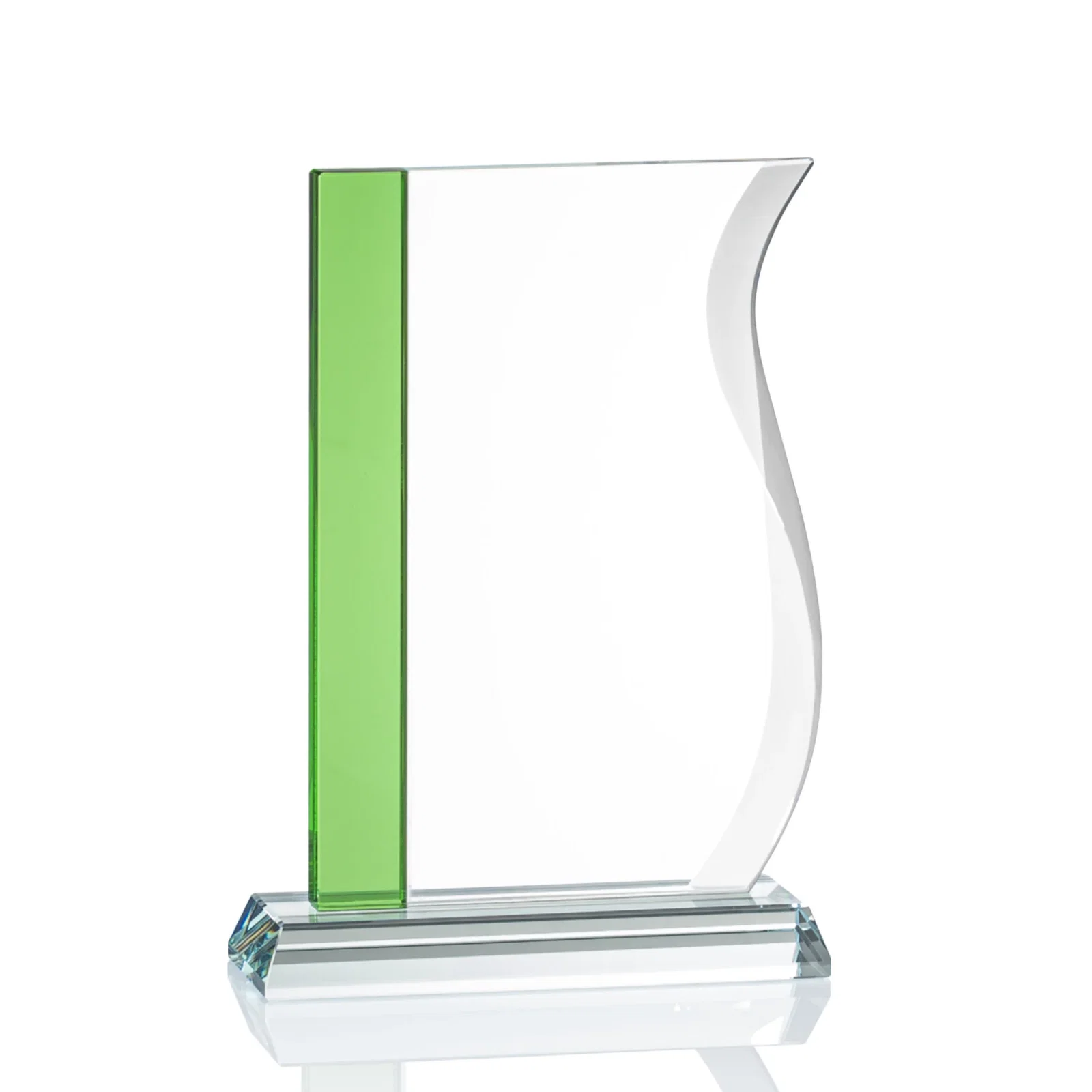 Promotional Starfire Crystal Award with Straight Blue Edge and S-Curved Side, awards for retirement presentations