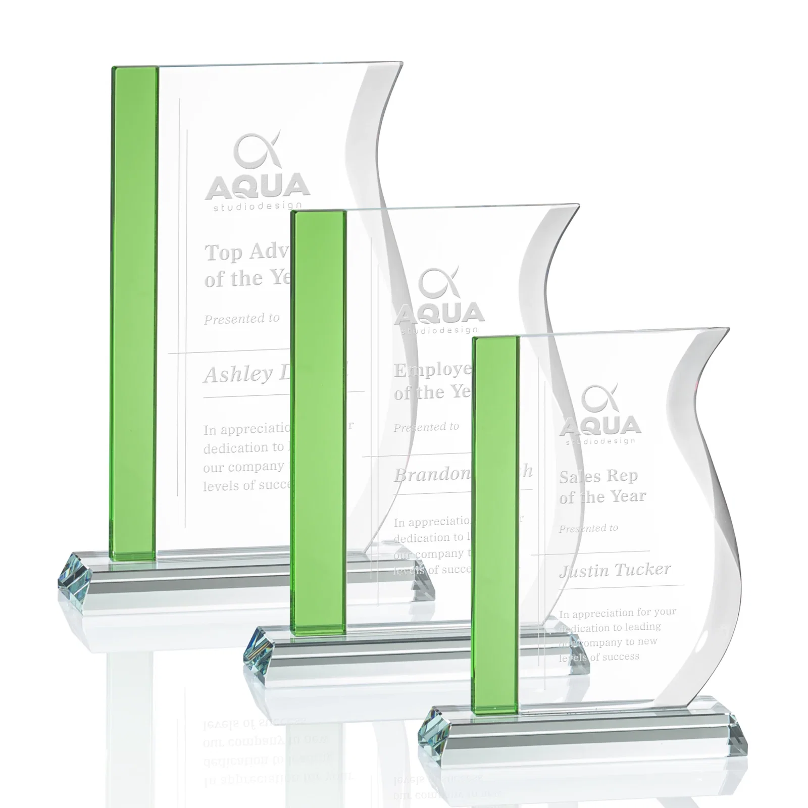 Custom Starfire Crystal Award with Straight Blue Edge and S-Curved Side, awards for retirement presentations