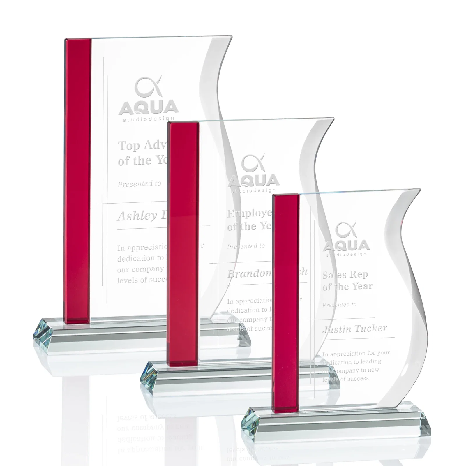Custom Starfire Crystal Award with Straight Blue Edge and S-Curved Side, awards for safety achievement programs