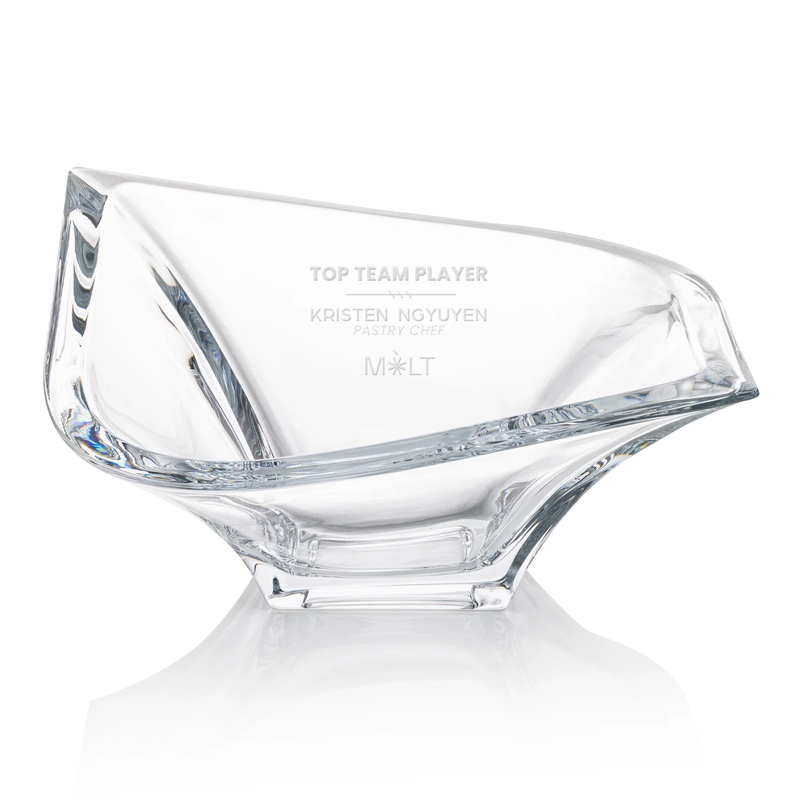Custom Lead Free Crystalline Bowl with Etching on the Back for employee recognition