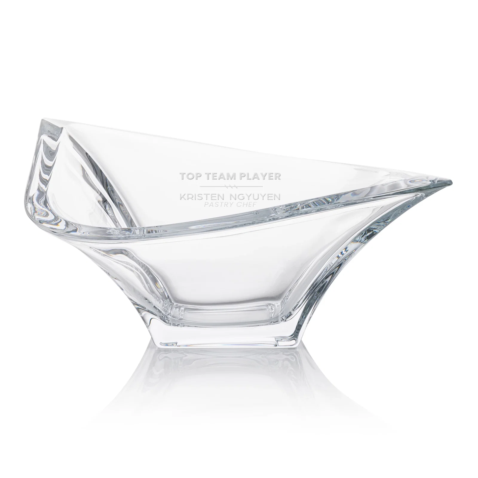 Custom Lead Free Crystalline Bowl with Etching on the Back for corporate award ceremonies