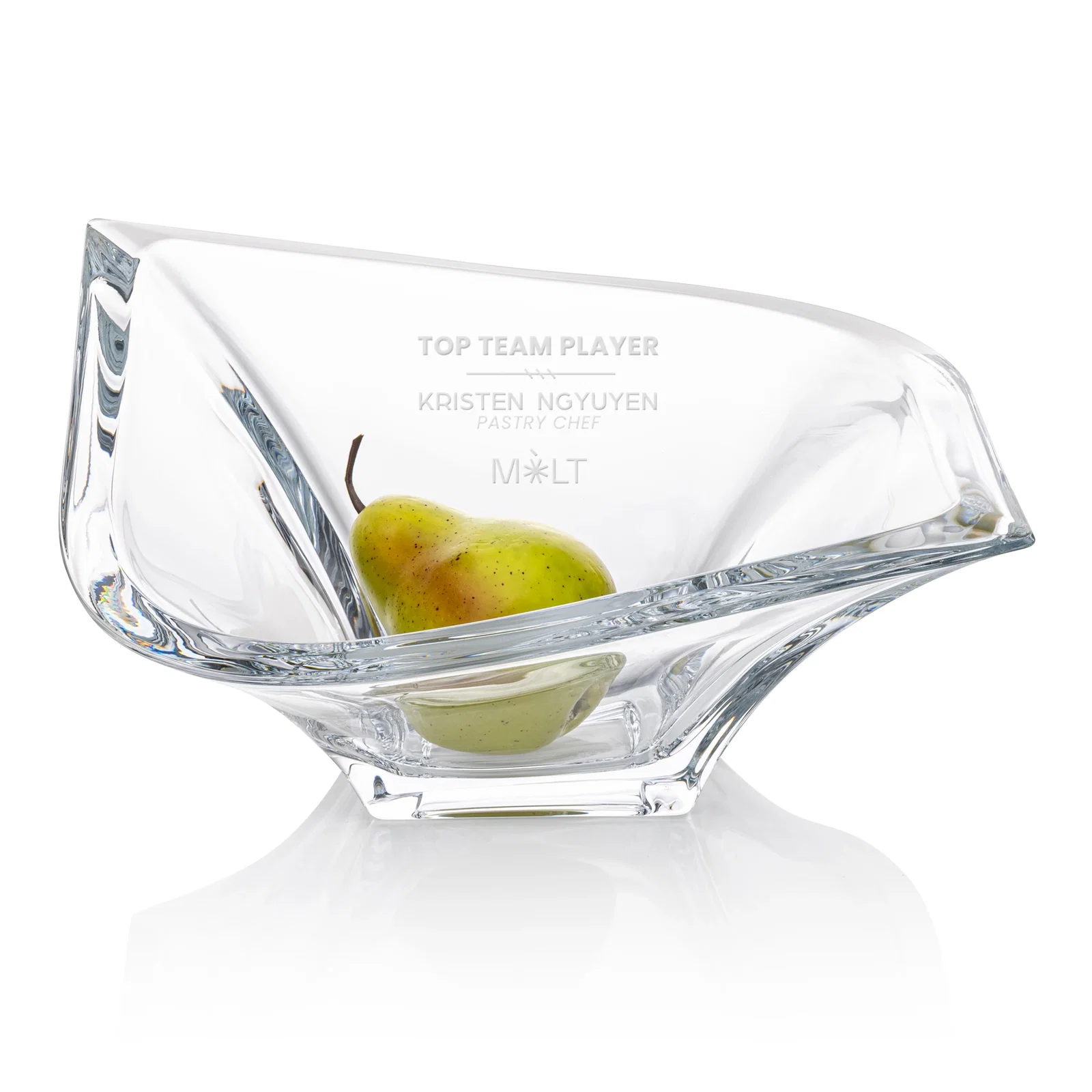 Custom Lead Free Crystalline Bowl with Etching on the Back for service anniversary gifts