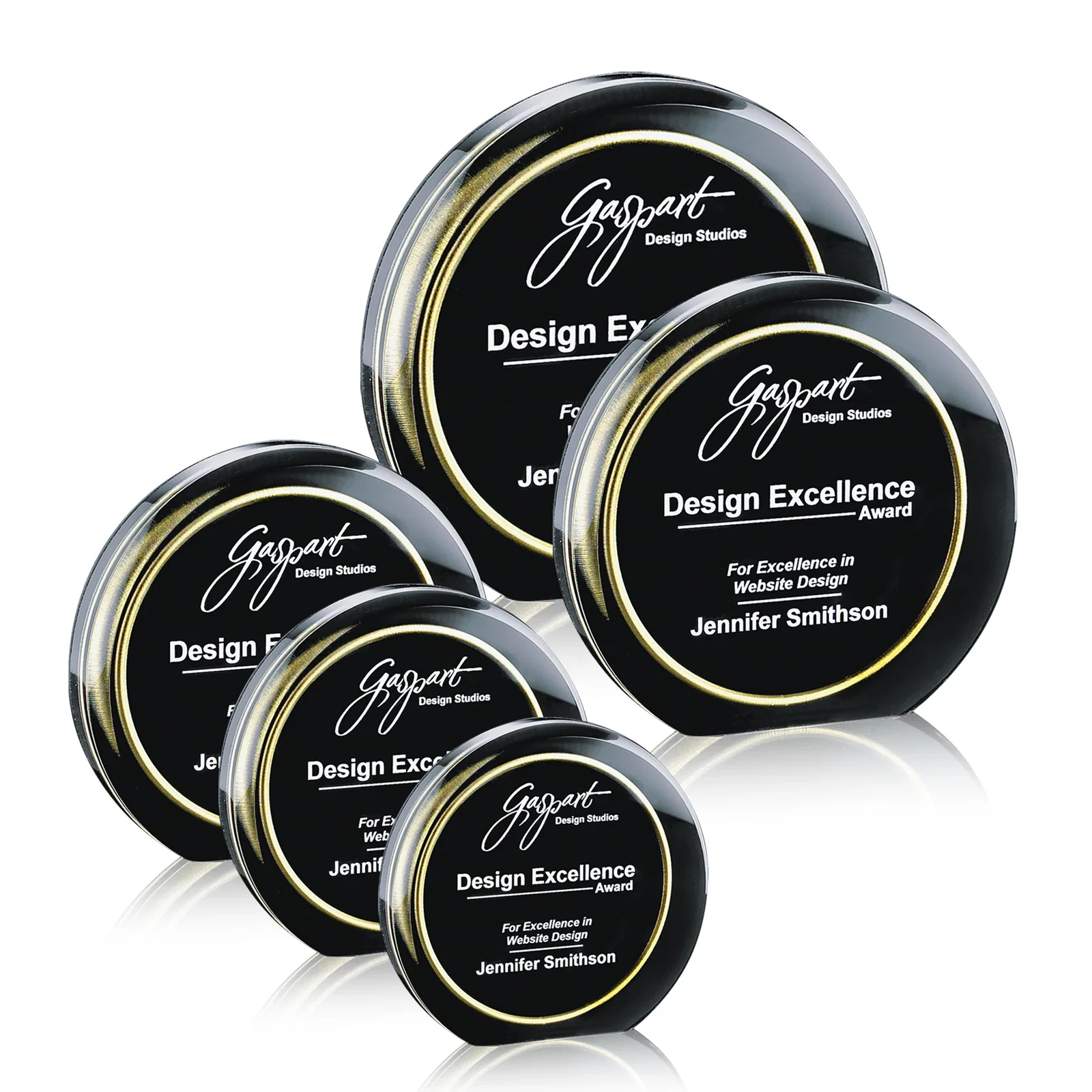 Custom Acrylic Circle Award With Integrated Gold Edge Ring for employee recognition