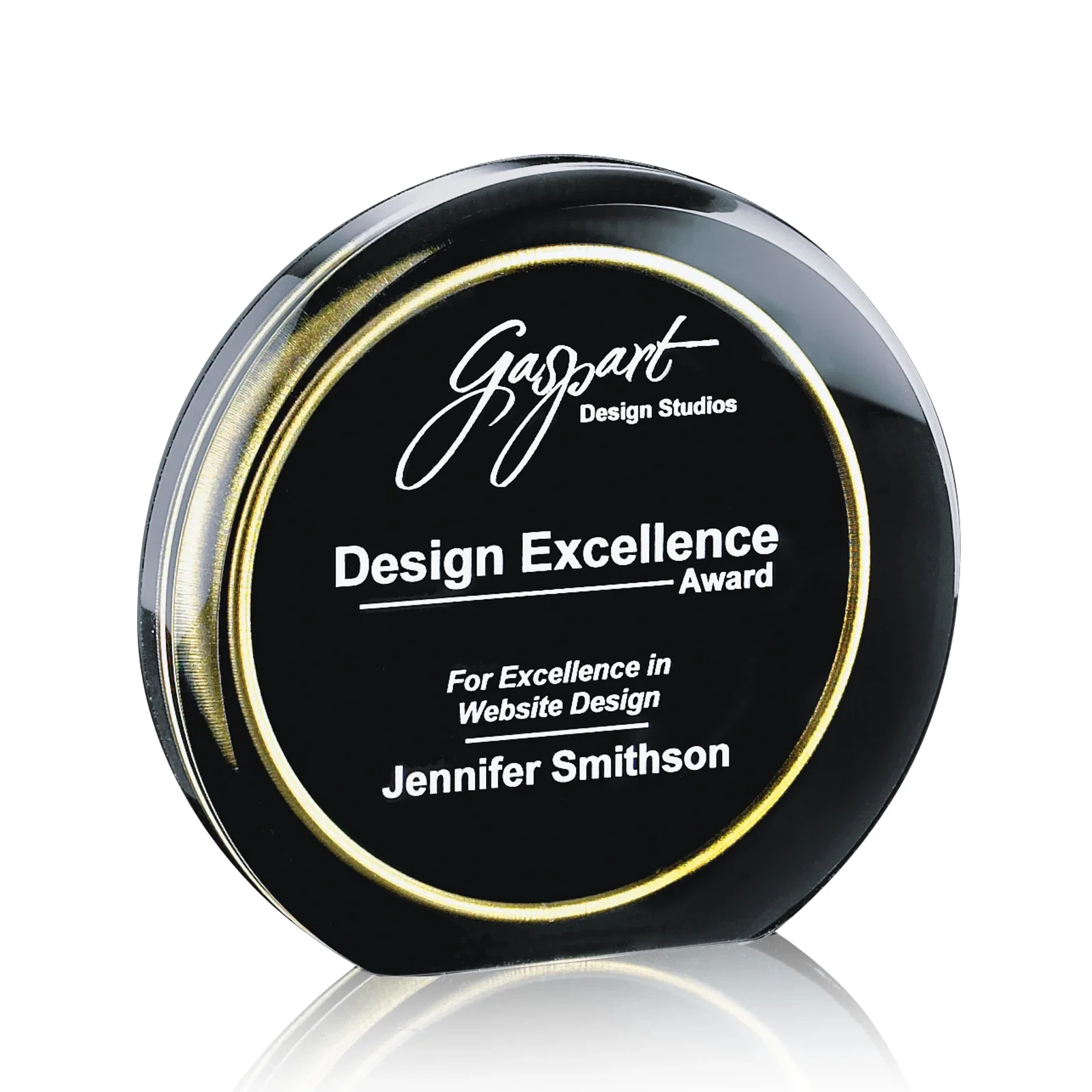 Custom Acrylic Circle Award With Integrated Gold Edge Ring for corporate award ceremonies