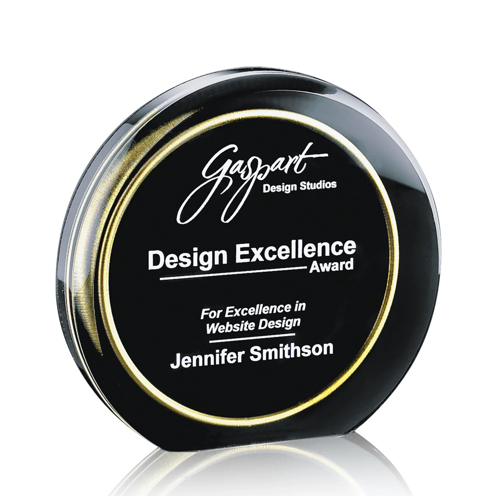 Custom Acrylic Circle Award With Integrated Gold Edge Ring for service anniversary gifts