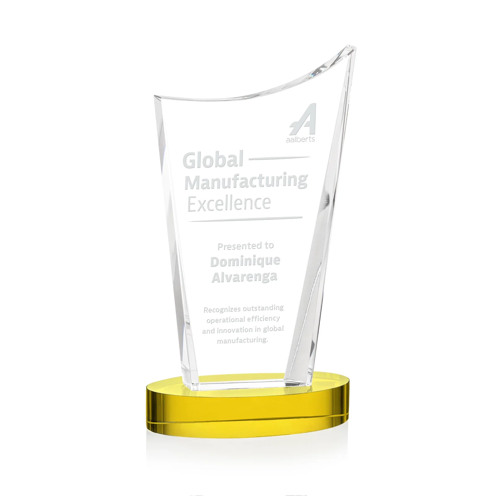 Custom Optical Crystal Award on Alberton Base in Nine Colors, awards for dealer and partner awards