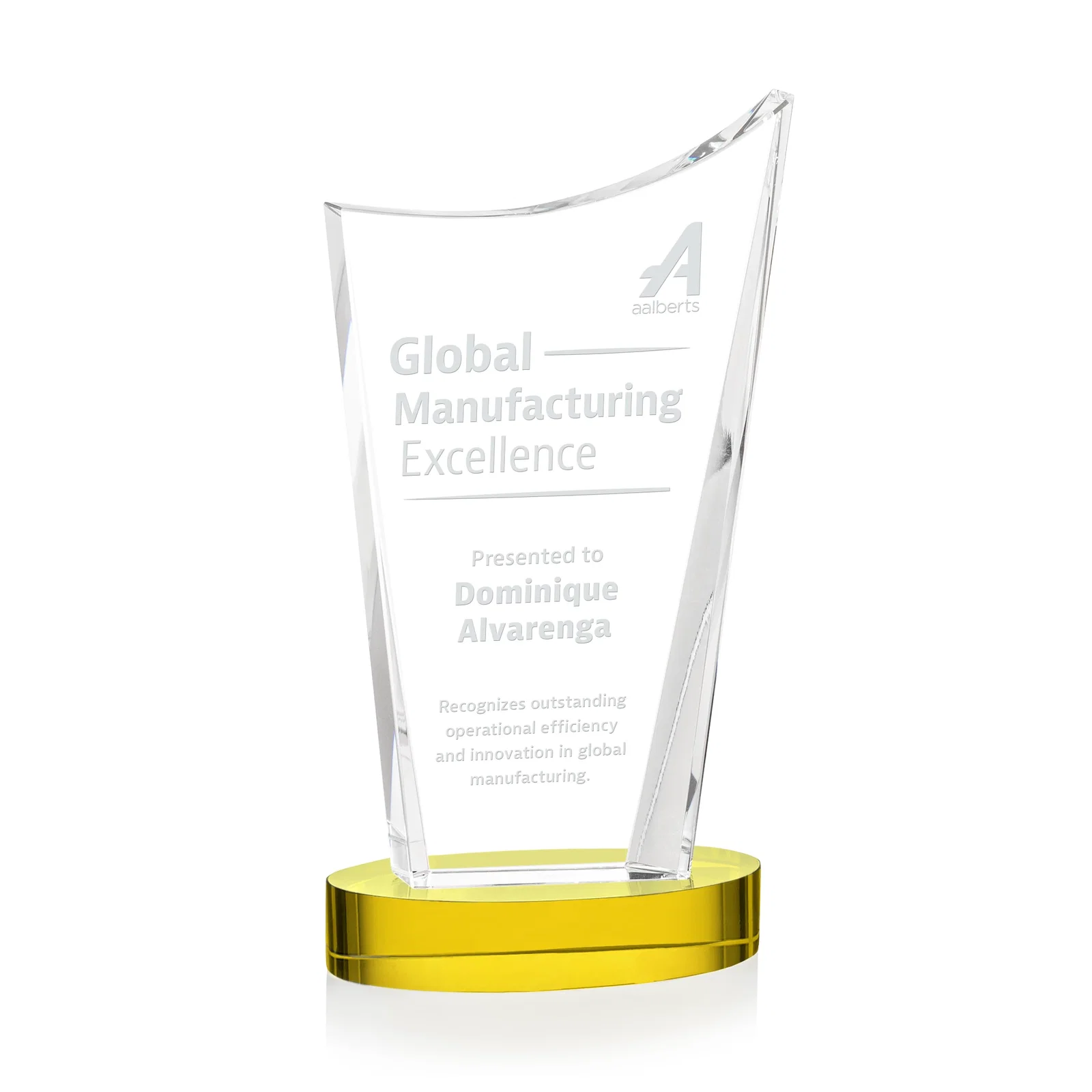 Custom Optical Crystal Award on Alberton Base in Nine Colors, awards for company anniversary events