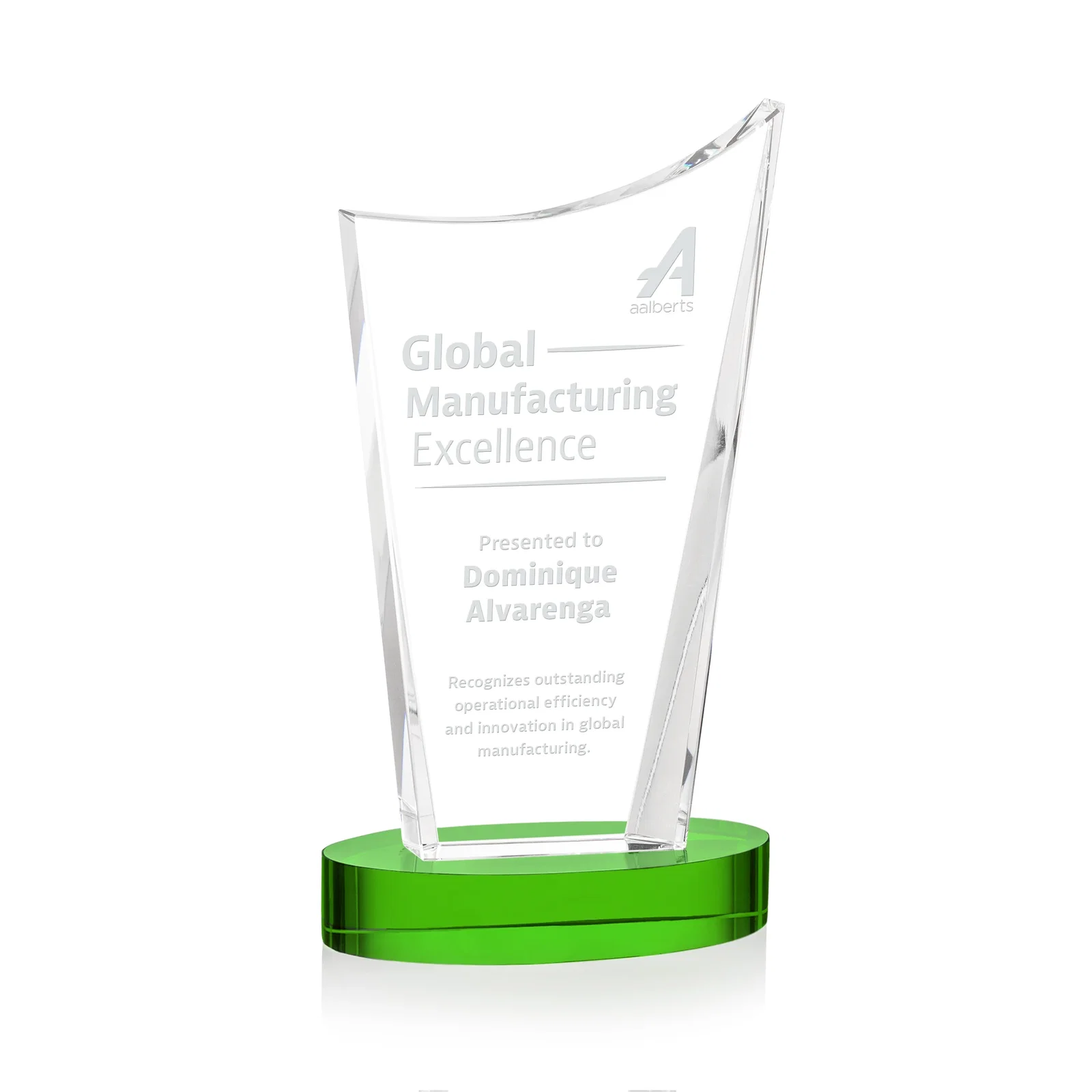 Personalized Optical Crystal Award on Alberton Base in Nine Colors, awards for service anniversary gifts