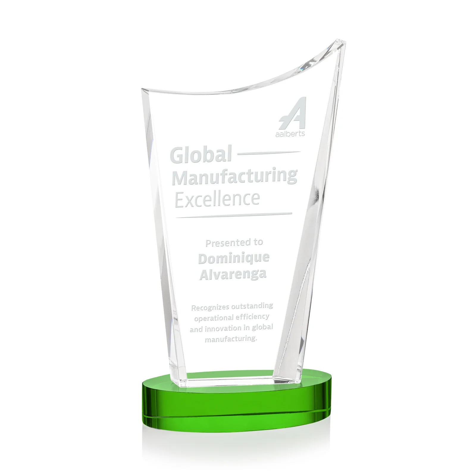 Personalized Optical Crystal Award on Alberton Base in Nine Colors, awards for sales achievement awards
