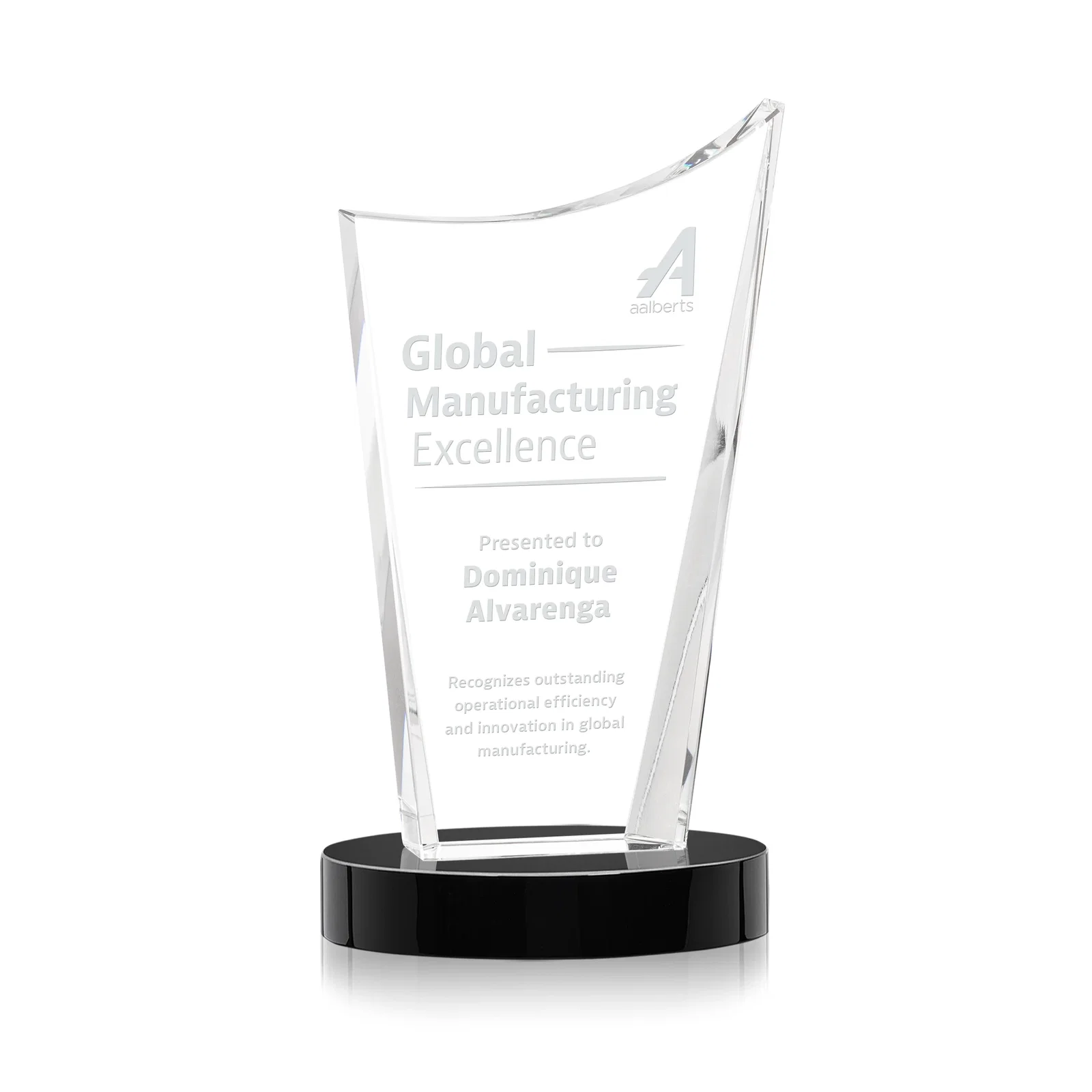 Personalized Optical Crystal Award on Alberton Base in Nine Colors, awards for donor appreciation
