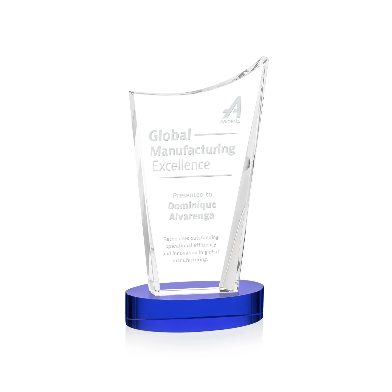 Personalized Optical Crystal Award on Alberton Base in Nine Colors, awards for volunteer appreciation