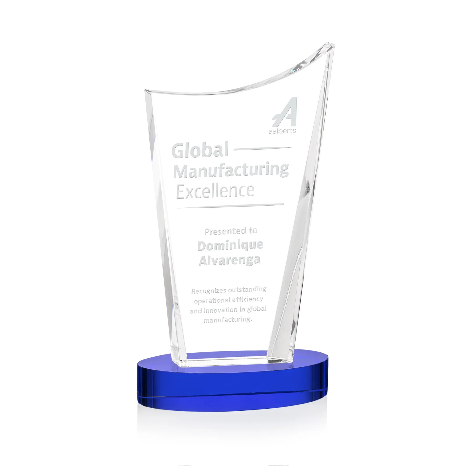 Personalized Optical Crystal Award on Alberton Base in Nine Colors, awards for dealer and partner awards