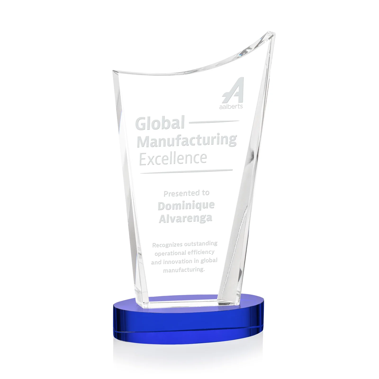 Personalized Optical Crystal Award on Alberton Base in Nine Colors, awards for company anniversary events