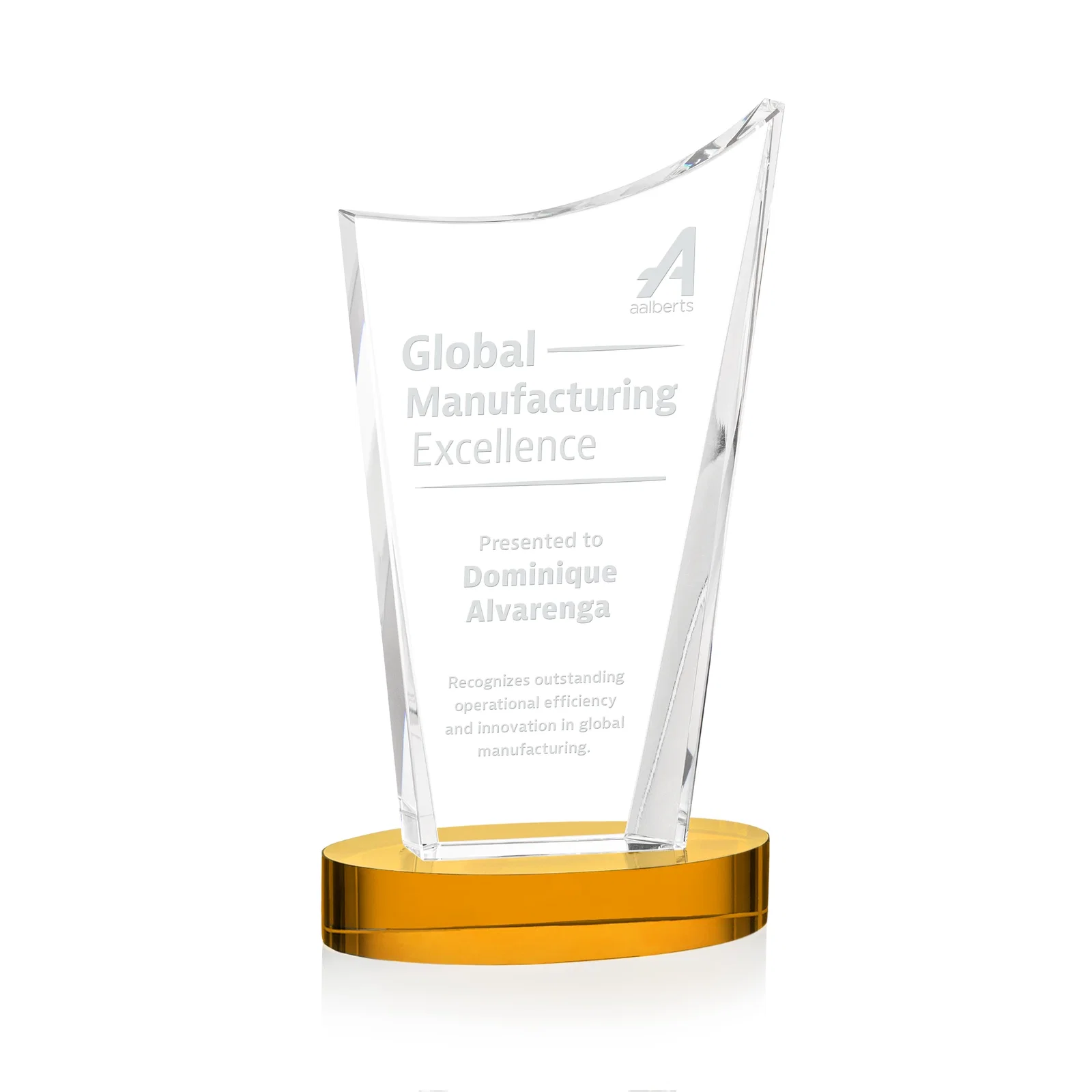 Custom Optical Crystal Award on Alberton Base in Nine Colors, awards for service anniversary gifts