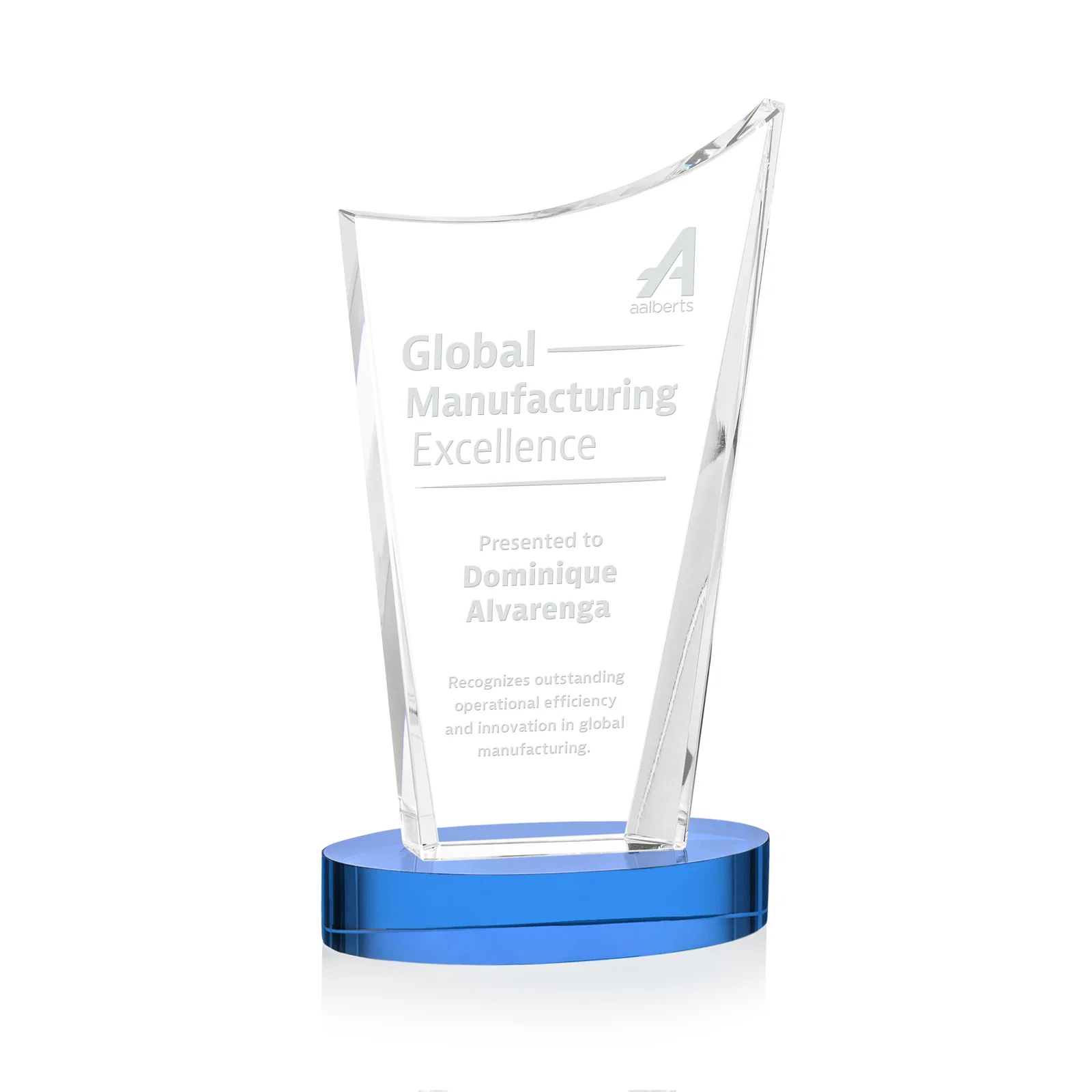 Promotional Optical Crystal Award on Alberton Base in Nine Colors, awards for donor appreciation