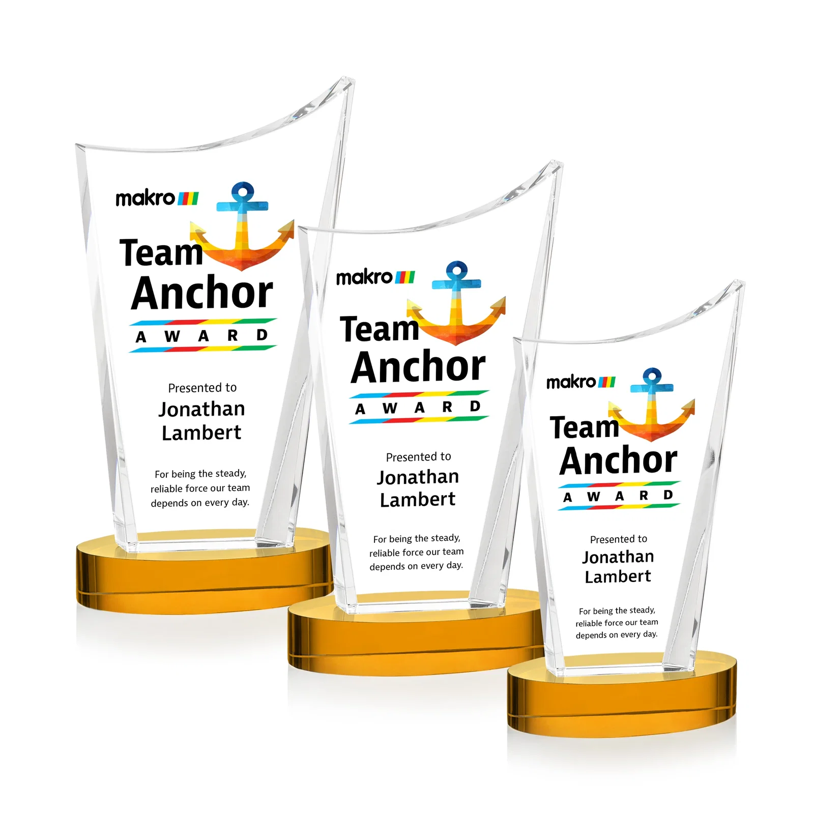 Branded Optical Crystal Award on Alberton Base in Nine Colors, awards for employee recognition
