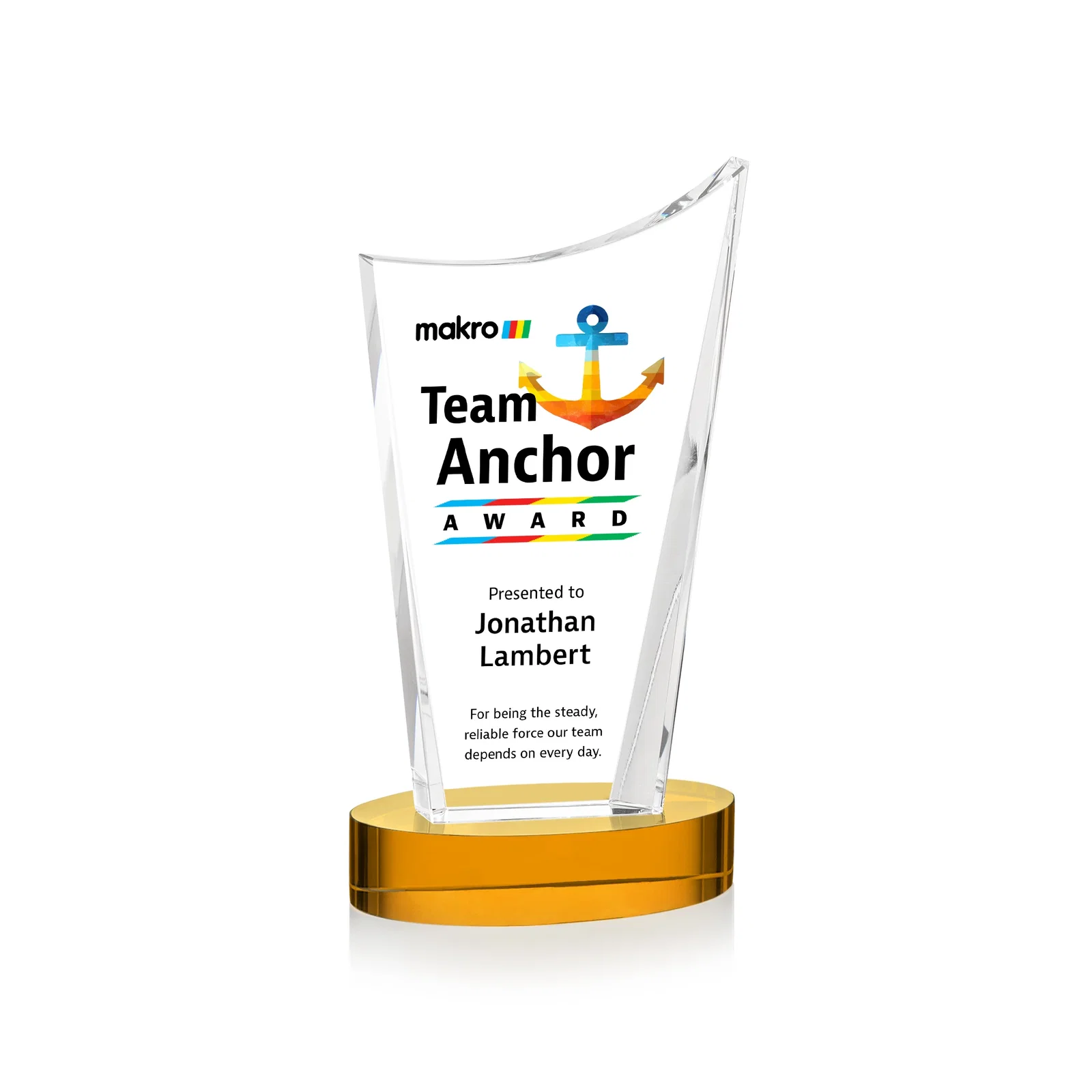 Branded Optical Crystal Award on Alberton Base in Nine Colors, awards for corporate award ceremonies