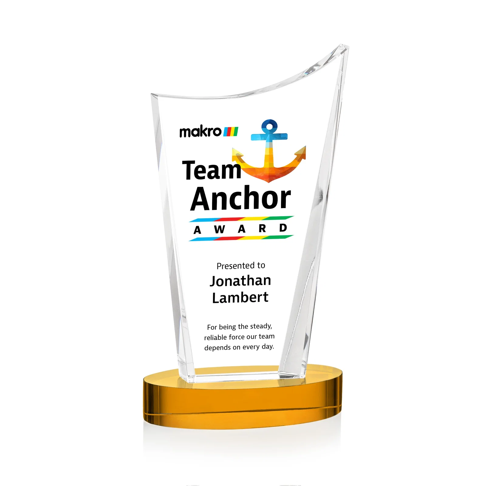Branded Optical Crystal Award on Alberton Base in Nine Colors, awards for service anniversary gifts