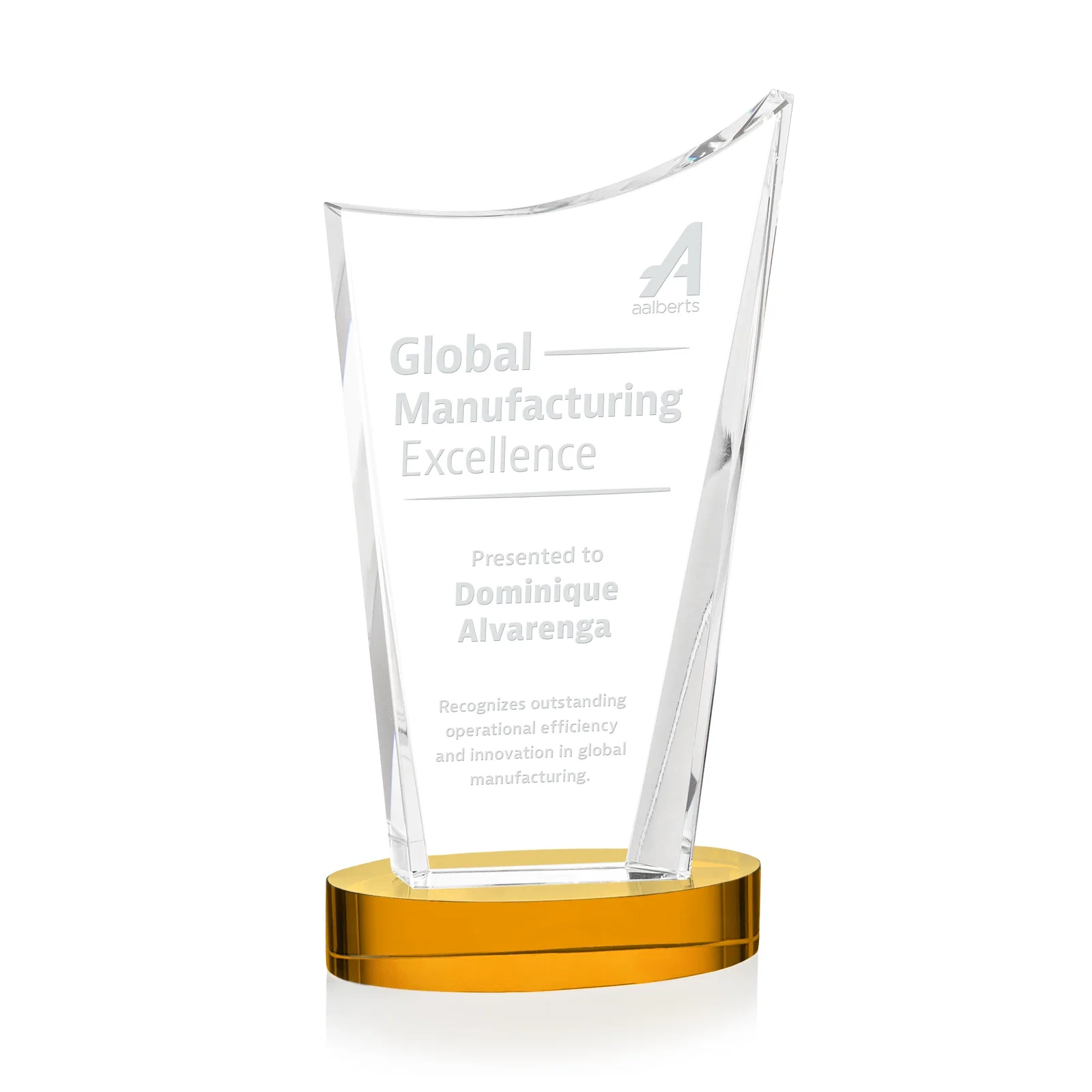 Custom Optical Crystal Award on Alberton Base in Nine Colors, awards for sales achievement awards