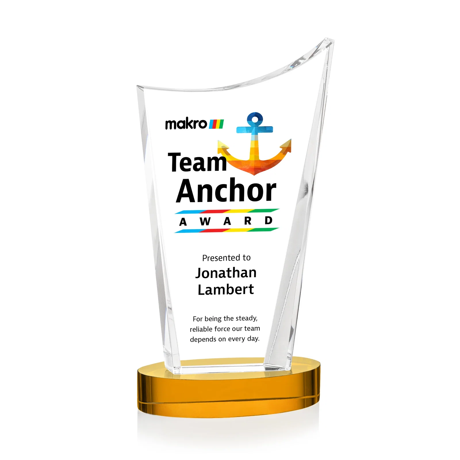 Branded Optical Crystal Award on Alberton Base in Nine Colors, awards for sales achievement awards