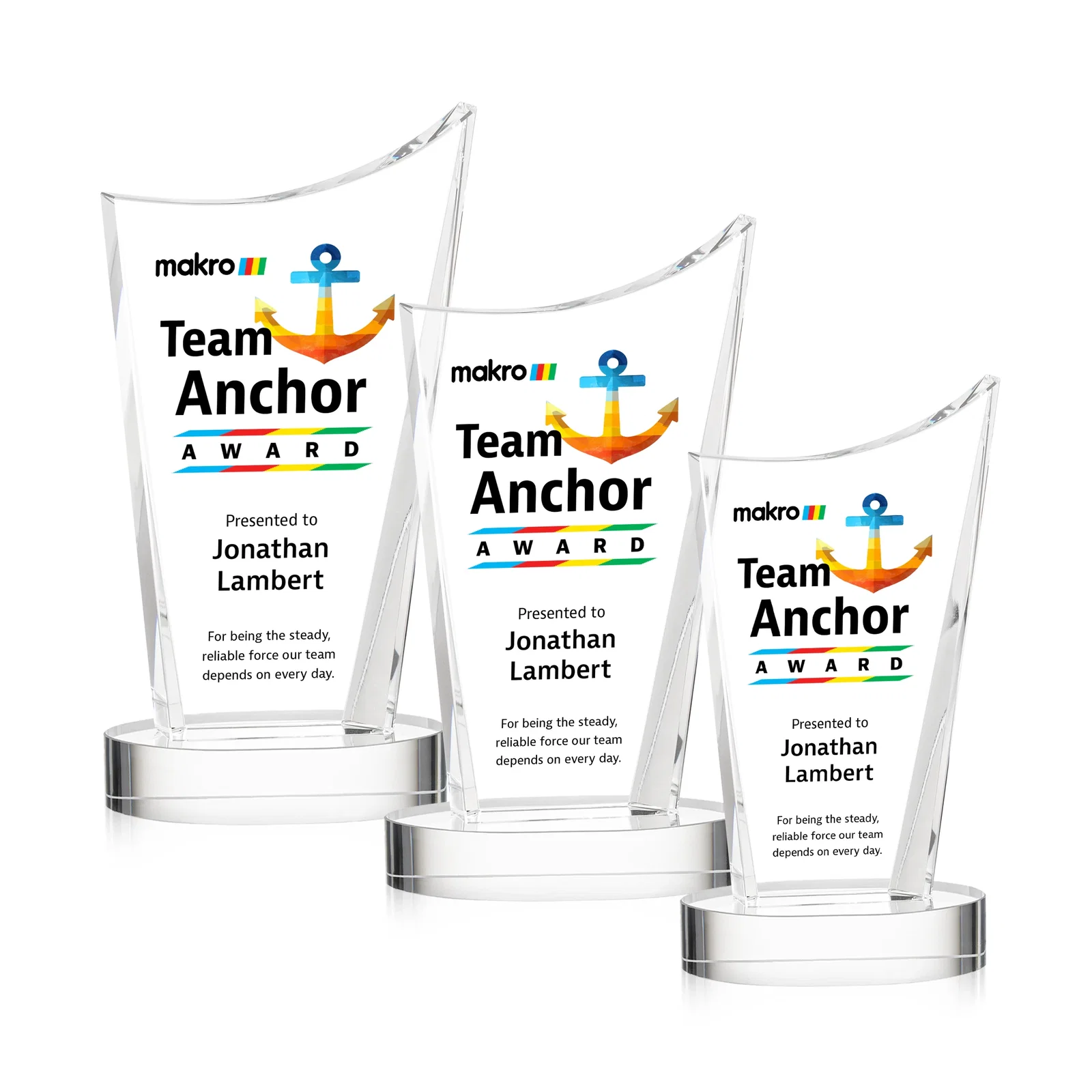 Branded Optical Crystal Award on Alberton Base in Nine Colors, awards for retirement presentations