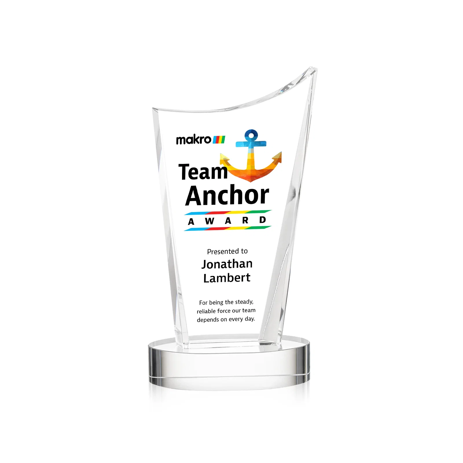 Branded Optical Crystal Award on Alberton Base in Nine Colors, awards for team milestone celebrations