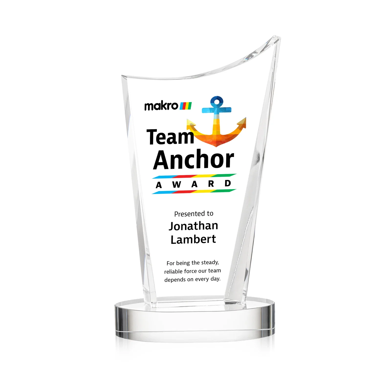 Branded Optical Crystal Award on Alberton Base in Nine Colors, awards for donor appreciation