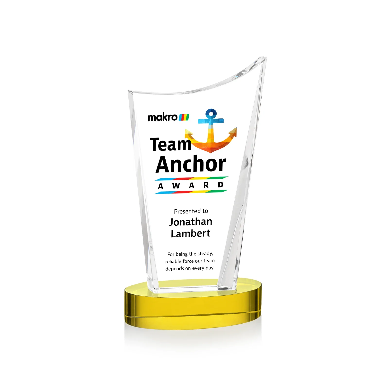 Branded Optical Crystal Award on Alberton Base in Nine Colors, awards for volunteer appreciation