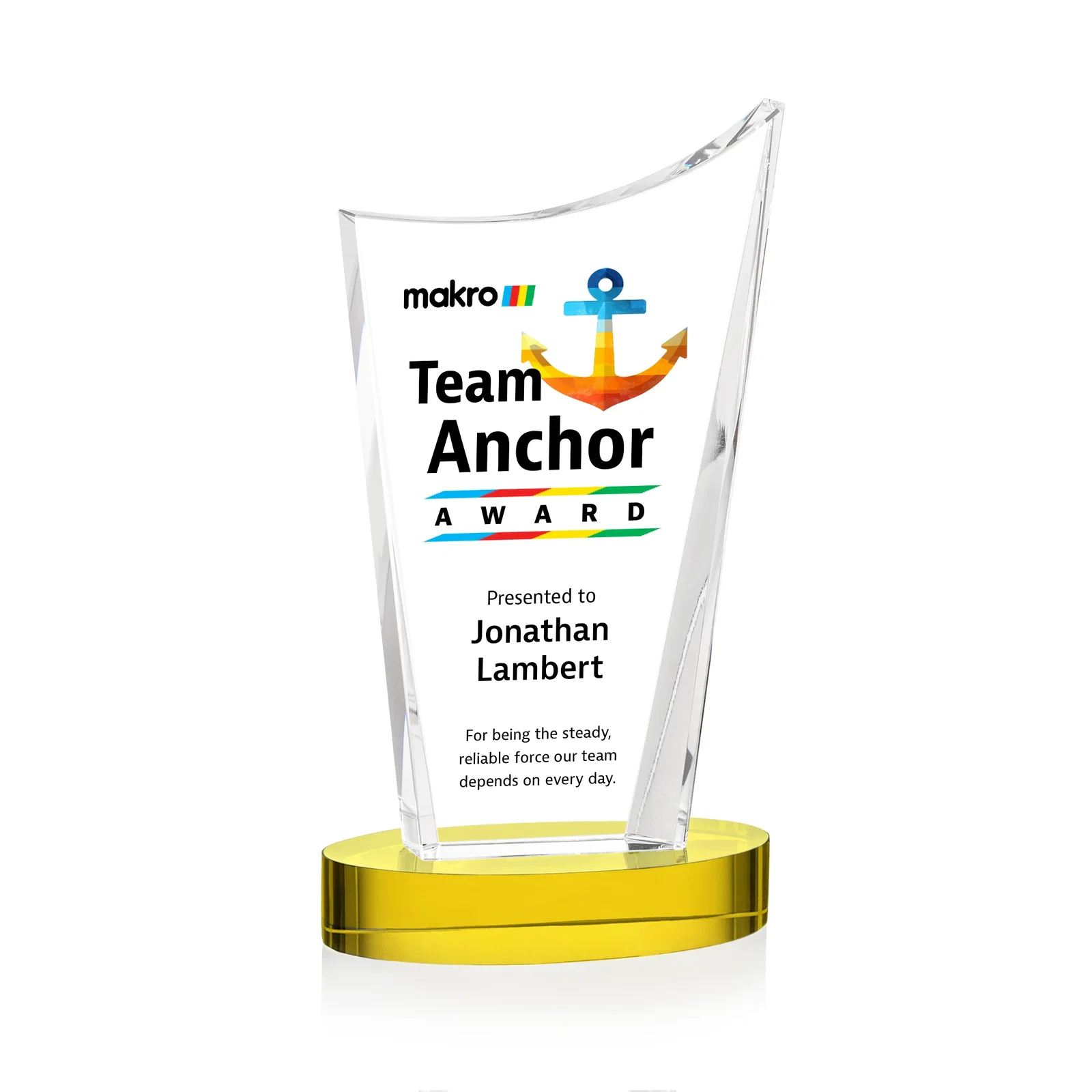 Branded Optical Crystal Award on Alberton Base in Nine Colors, awards for dealer and partner awards