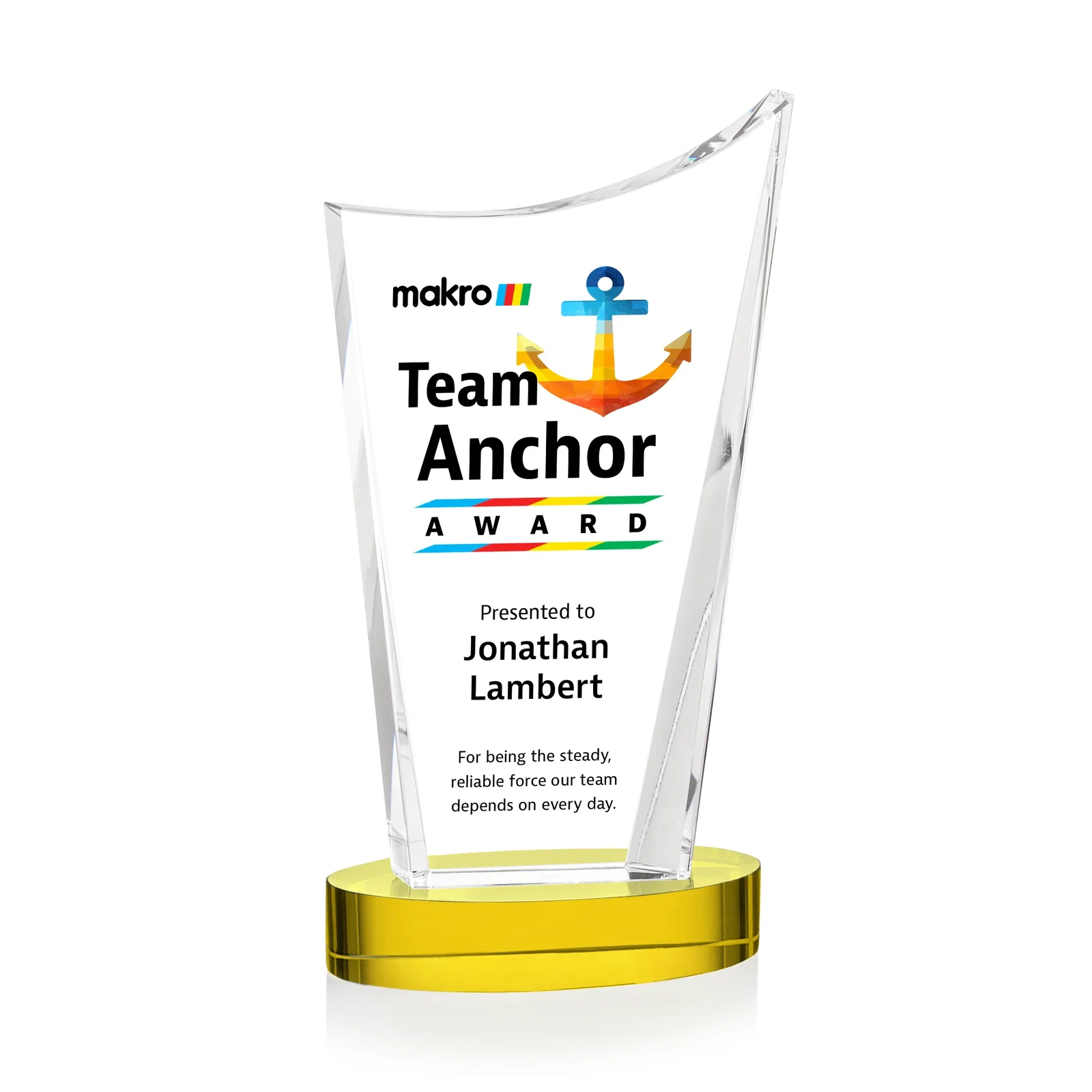 Branded Optical Crystal Award on Alberton Base in Nine Colors, awards for company anniversary events