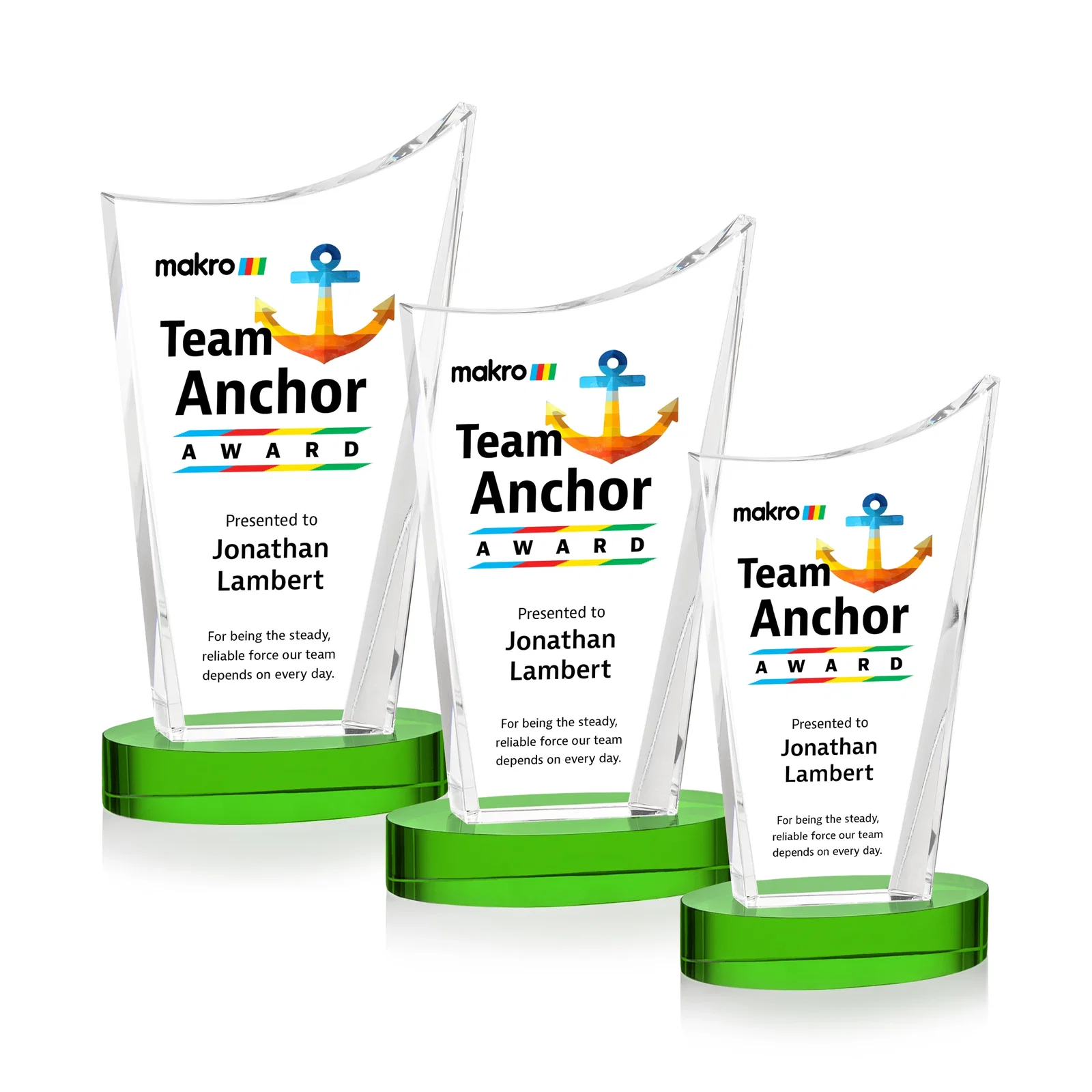 Custom printed Optical Crystal Award on Alberton Base in Nine Colors, awards for employee recognition
