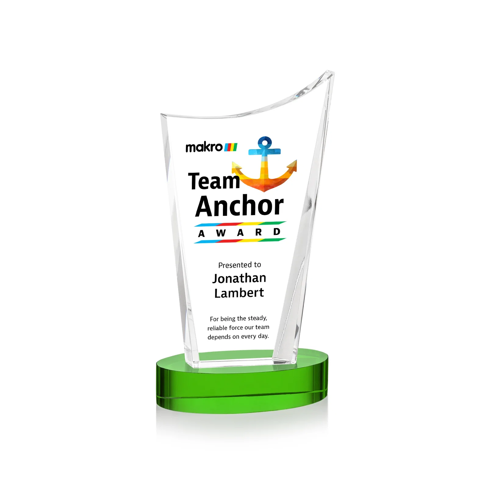Custom printed Optical Crystal Award on Alberton Base in Nine Colors, awards for corporate award ceremonies